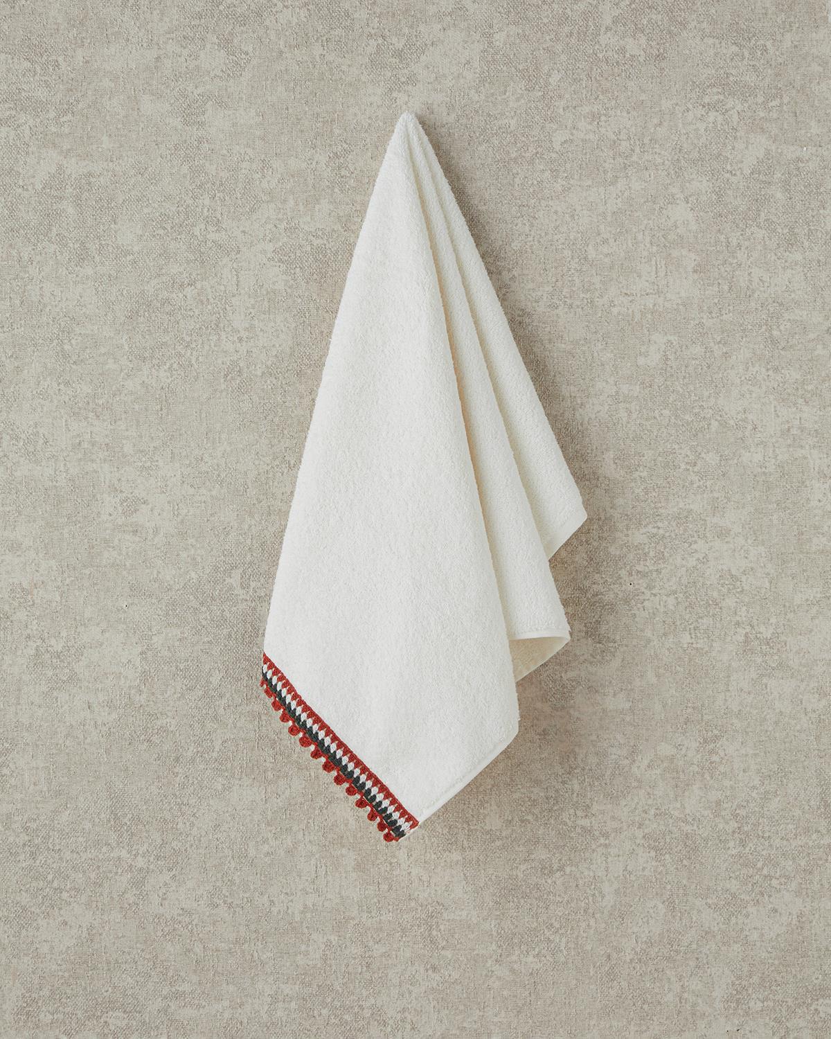 Popsy Pamuklu Kroşeli Yüz Havlusu 50x80 cm Ekru