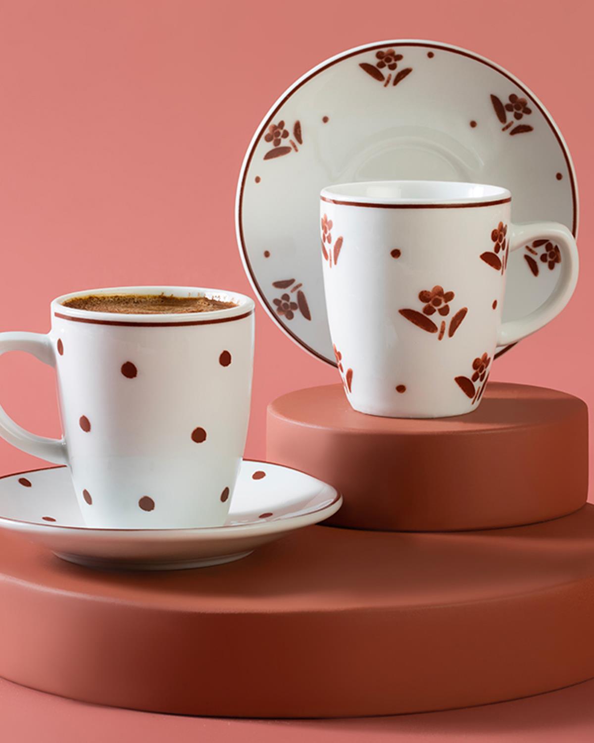Porselen 2'li Kahve Fincan Takımı 100 ml Bordo