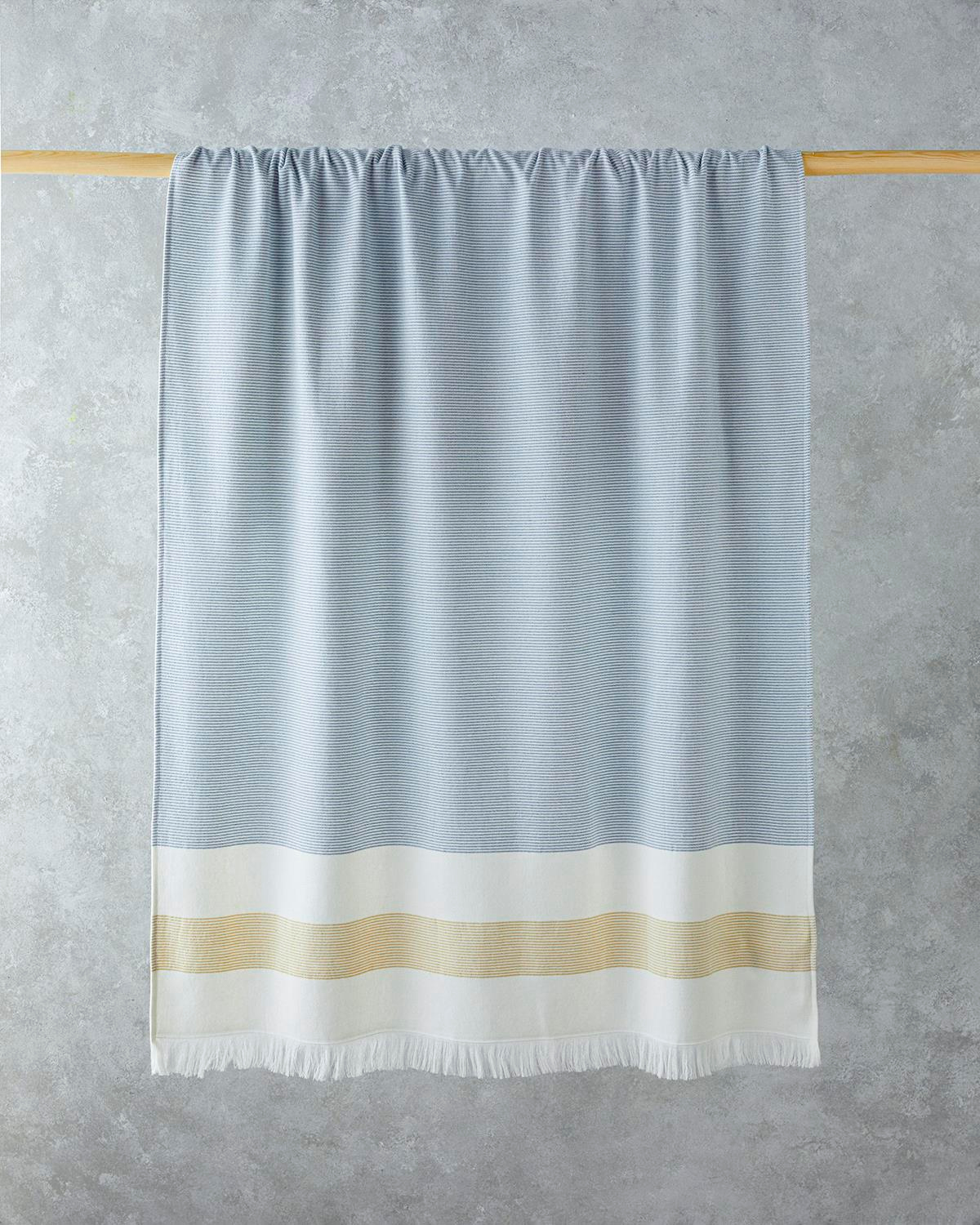 Poti Pamuklu Çizgili Plaj Havlusu 90x150 cm Ekur-Mavi-Sarı