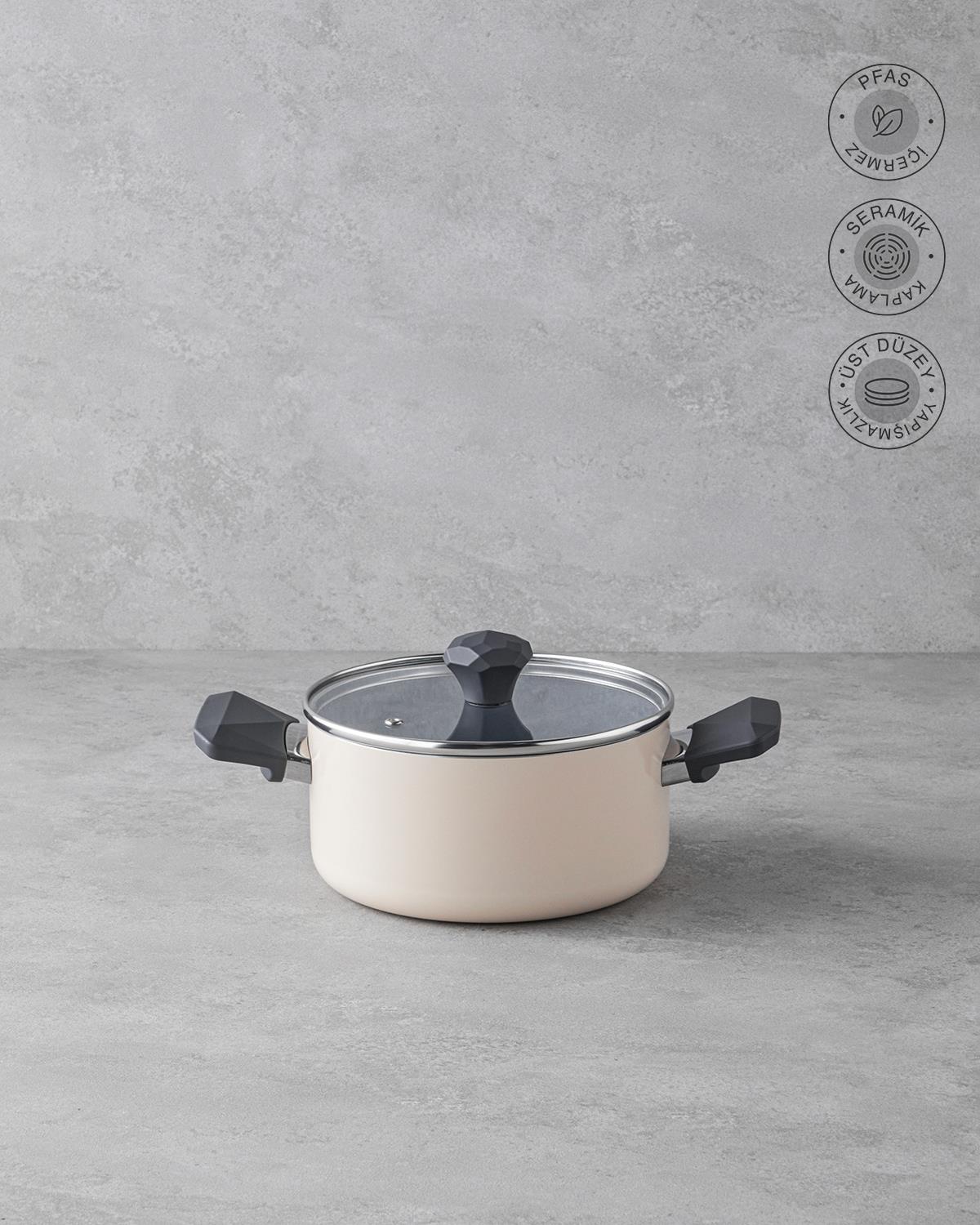 Prego CeraWell Seramik Tencere 20 cm Krem