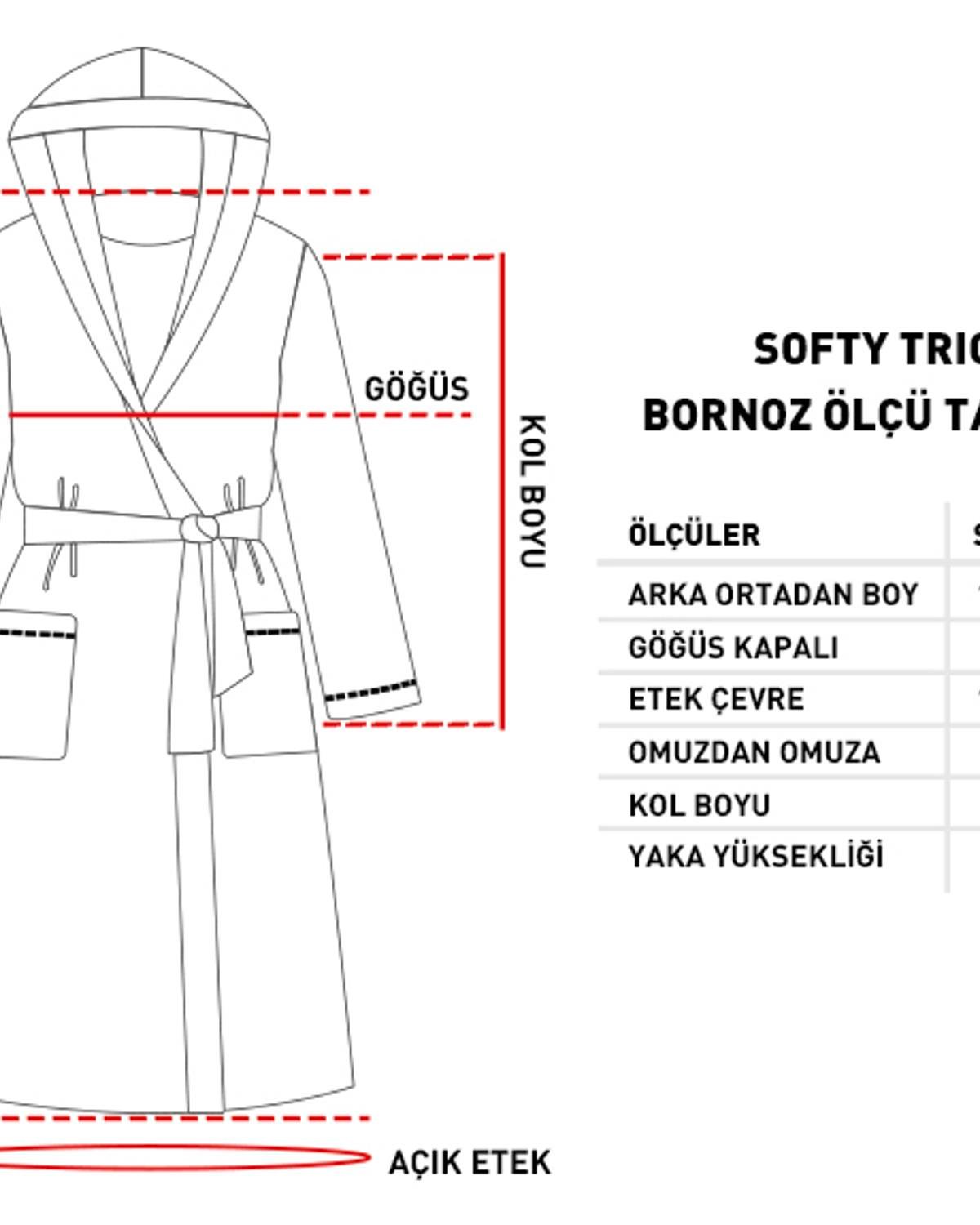 Premium Kadife %100 Pamuklu Biyeli Bornoz Beyaz - Gri