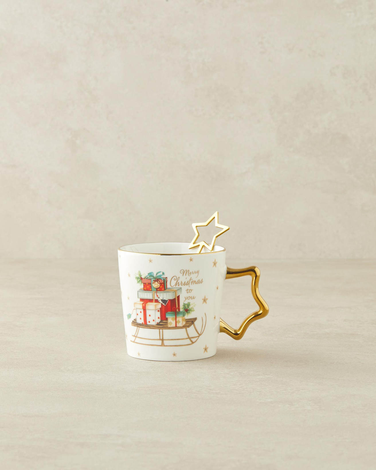 Presents New Bone China Kaşıklı Kupa 360 ml Kırmızı - Yeşil