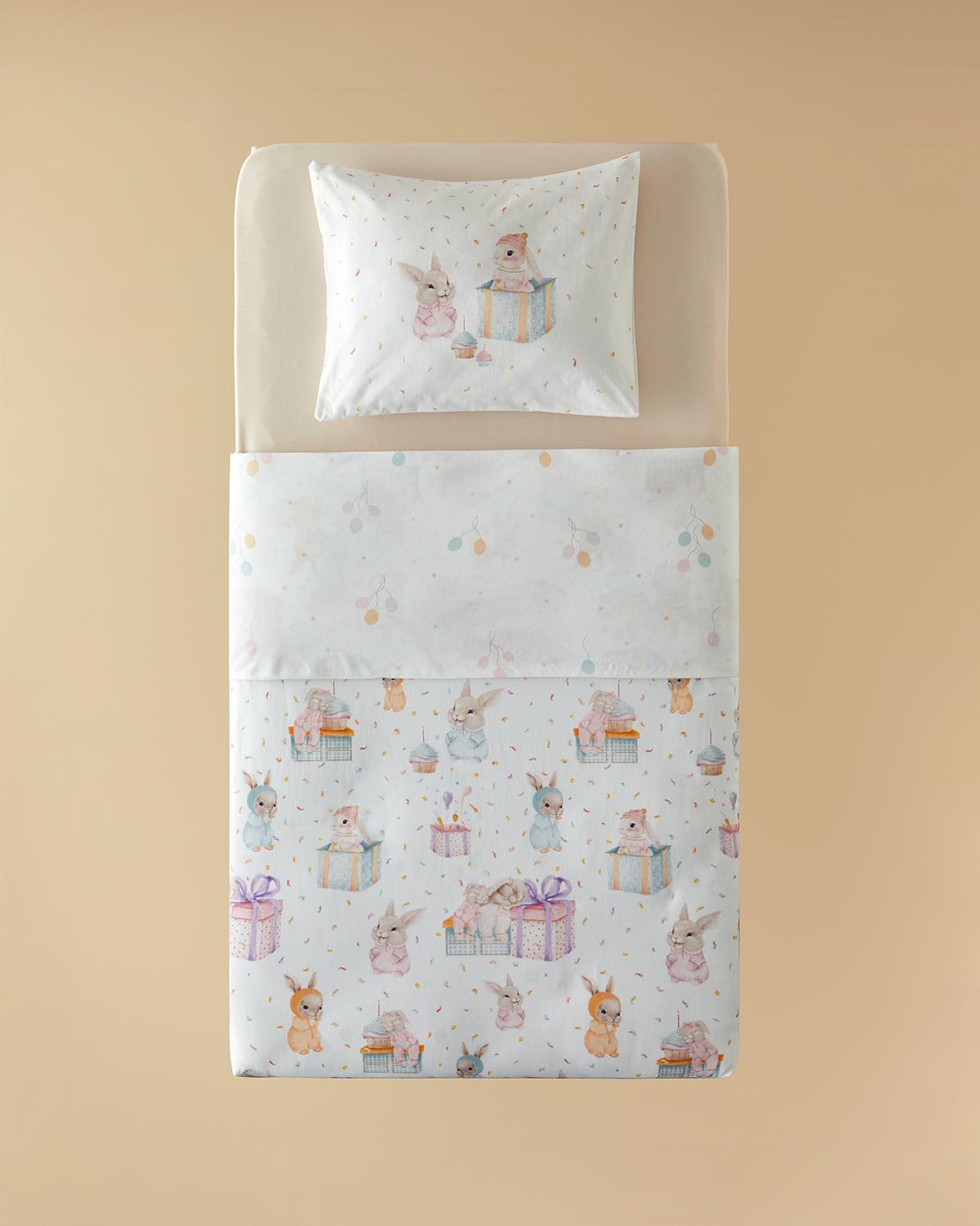 Pretty Bunny Pamuklu Bebe Nevresim Takımı 100x150 cm Pudra