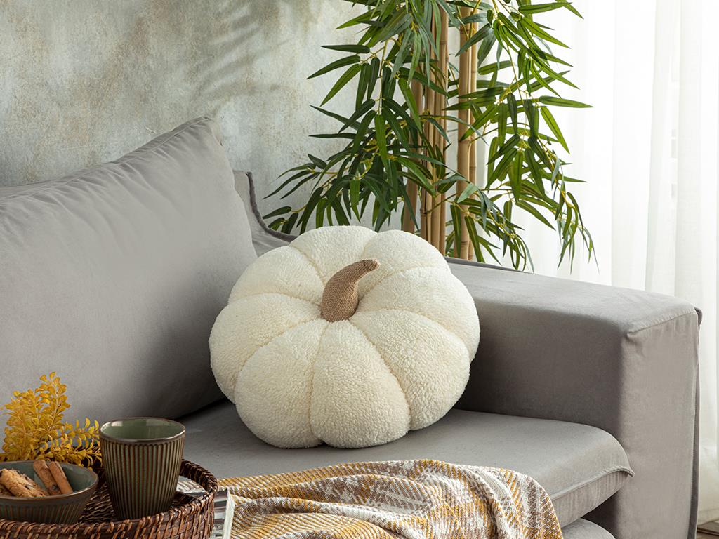 Pumpkin Sherpa Dekoratif Kırlent 30 cm Ekru