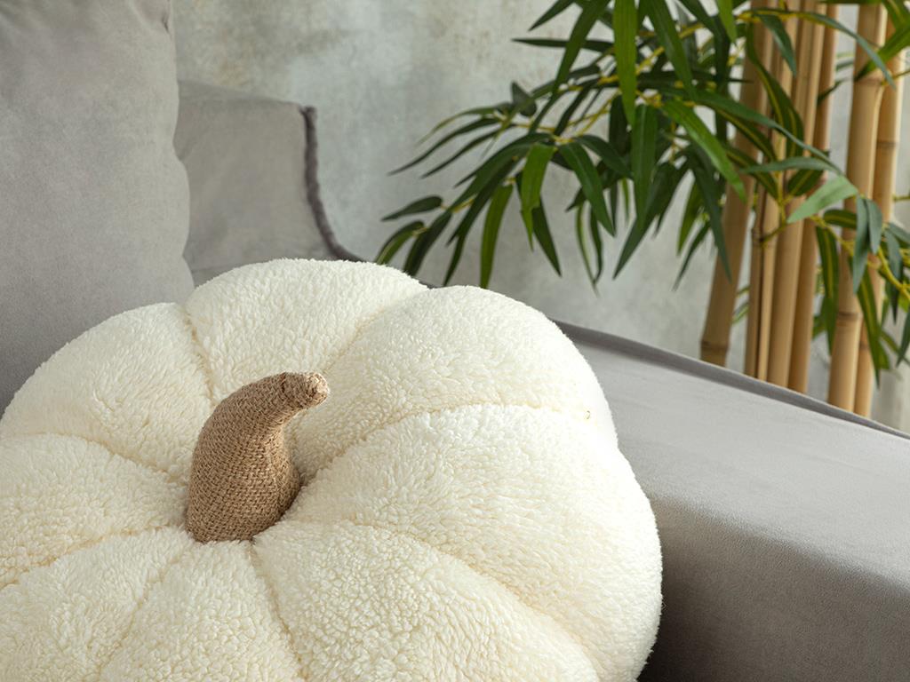 Pumpkin Sherpa Dekoratif Kırlent 30 cm Ekru