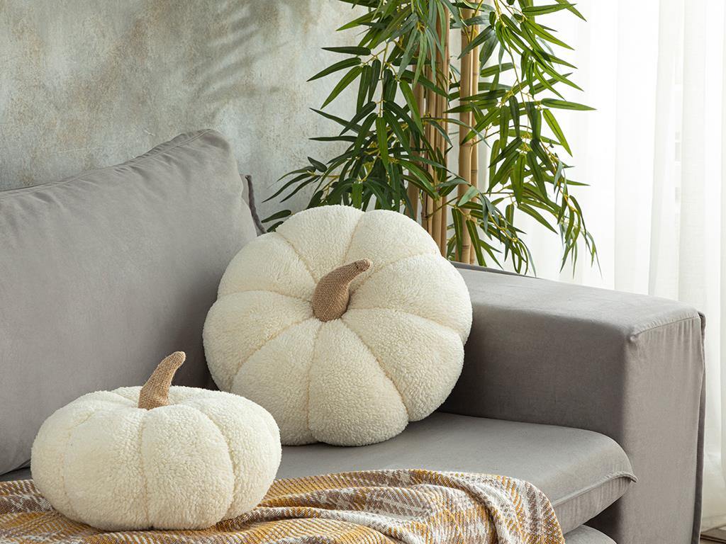 Pumpkin Sherpa Dekoratif Kırlent 30 cm Ekru