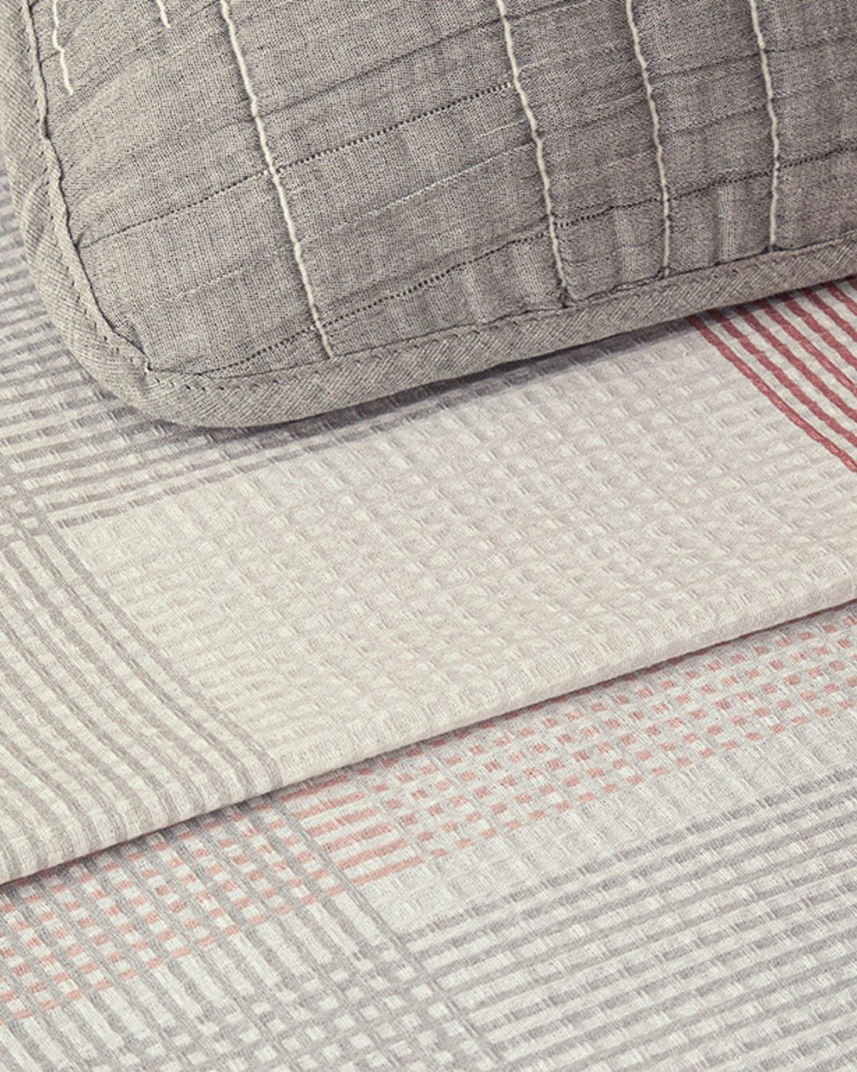 Pure Plaid Baskılı Çift Kişilik Pike Pembe