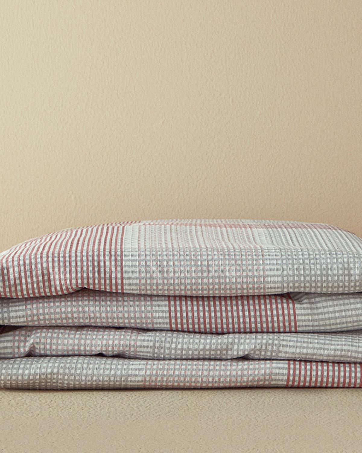 Pure Plaid Baskılı Çift Kişilik Pike Pembe