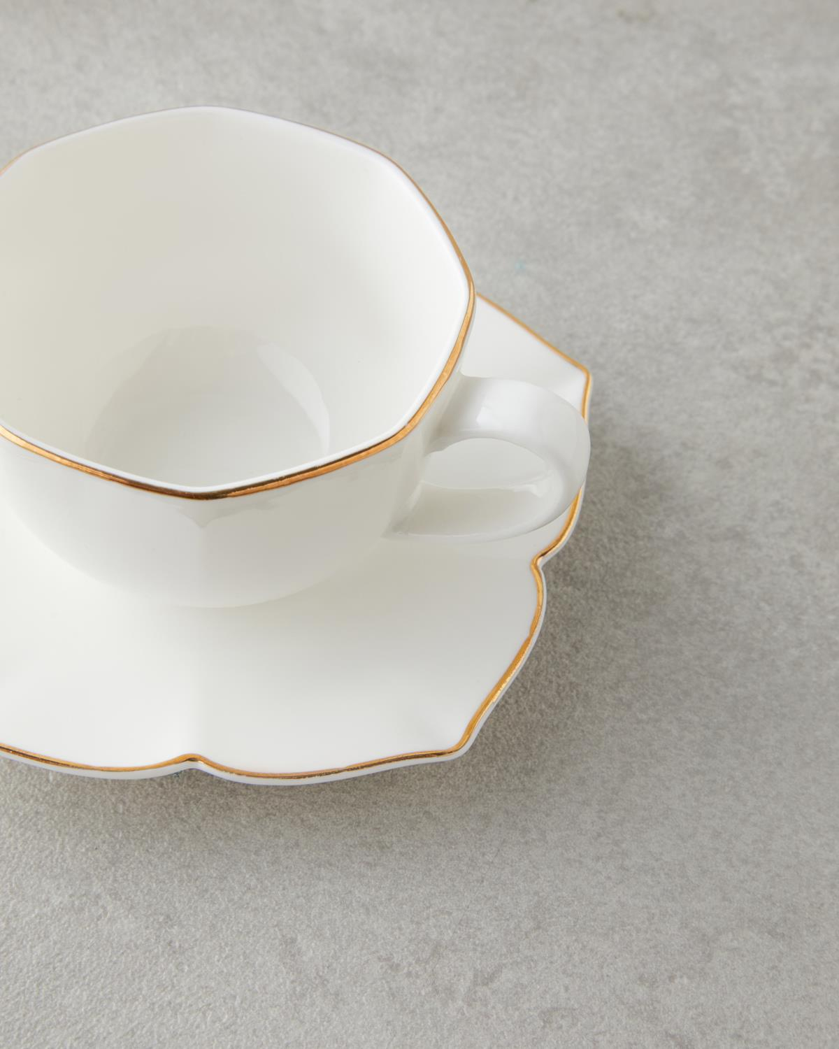 Pure Poem New Bone China 4 Parça 2 Kişilik Kahve Fincan Takımı 90 ml Beyaz-Gold