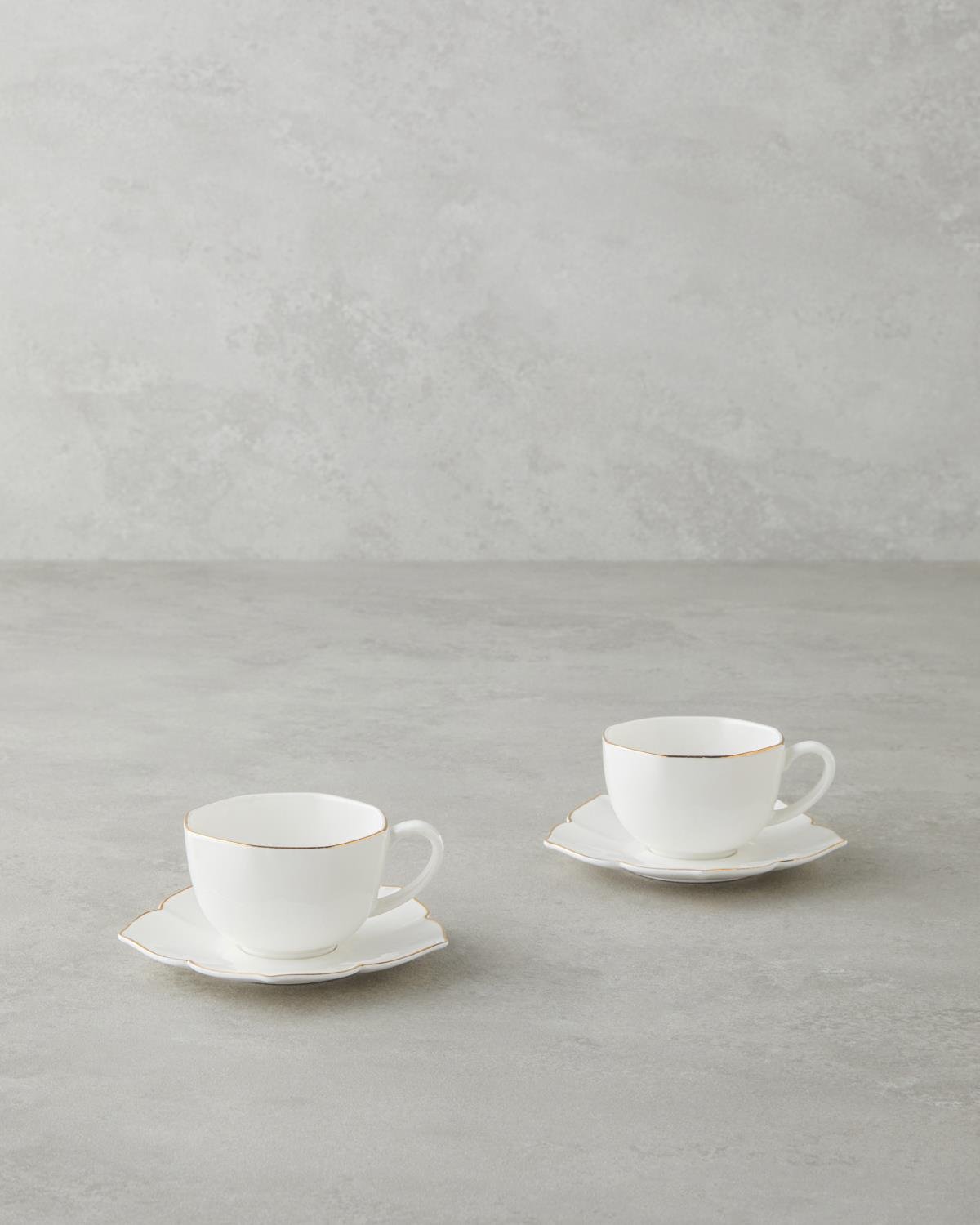 Pure Poem New Bone China 4 Parça 2 Kişilik Kahve Fincan Takımı 90 ml Beyaz-Gold