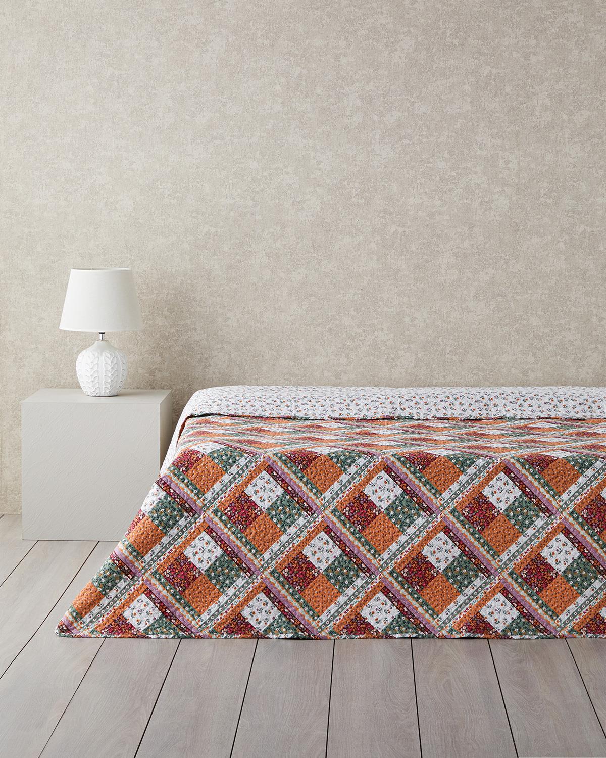 Quatro Patchwork Çift Kişilik Çok Amaçlı Örtü 200x220 cm Terracotta