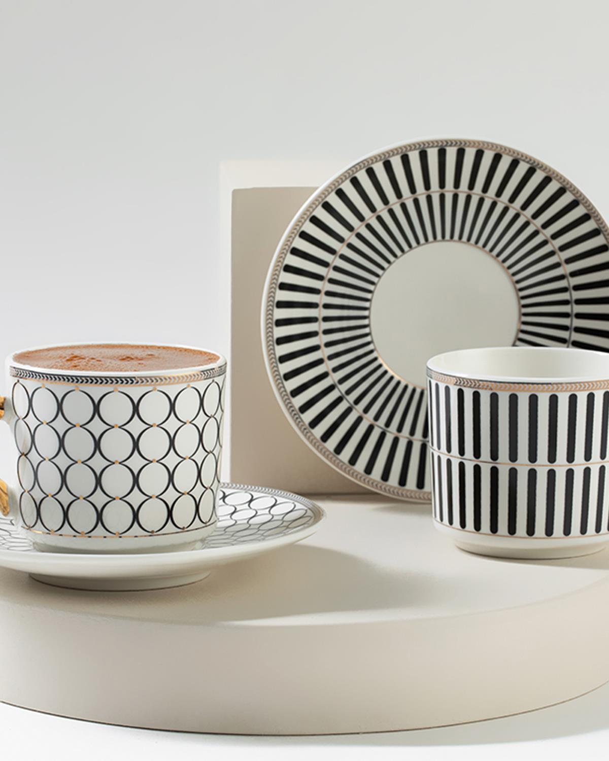 Rabecca New Bone China 4 Parça 2 Kişilik Kahve Fincan Takımı Siyah