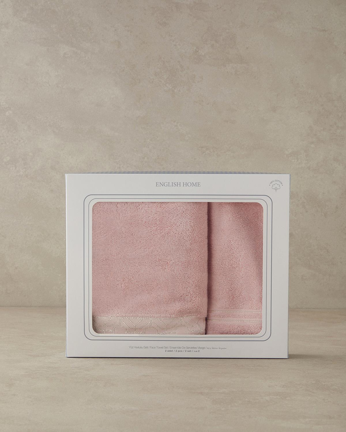Rattan Pamuklu Yüz Havlusu Seti Pembe
