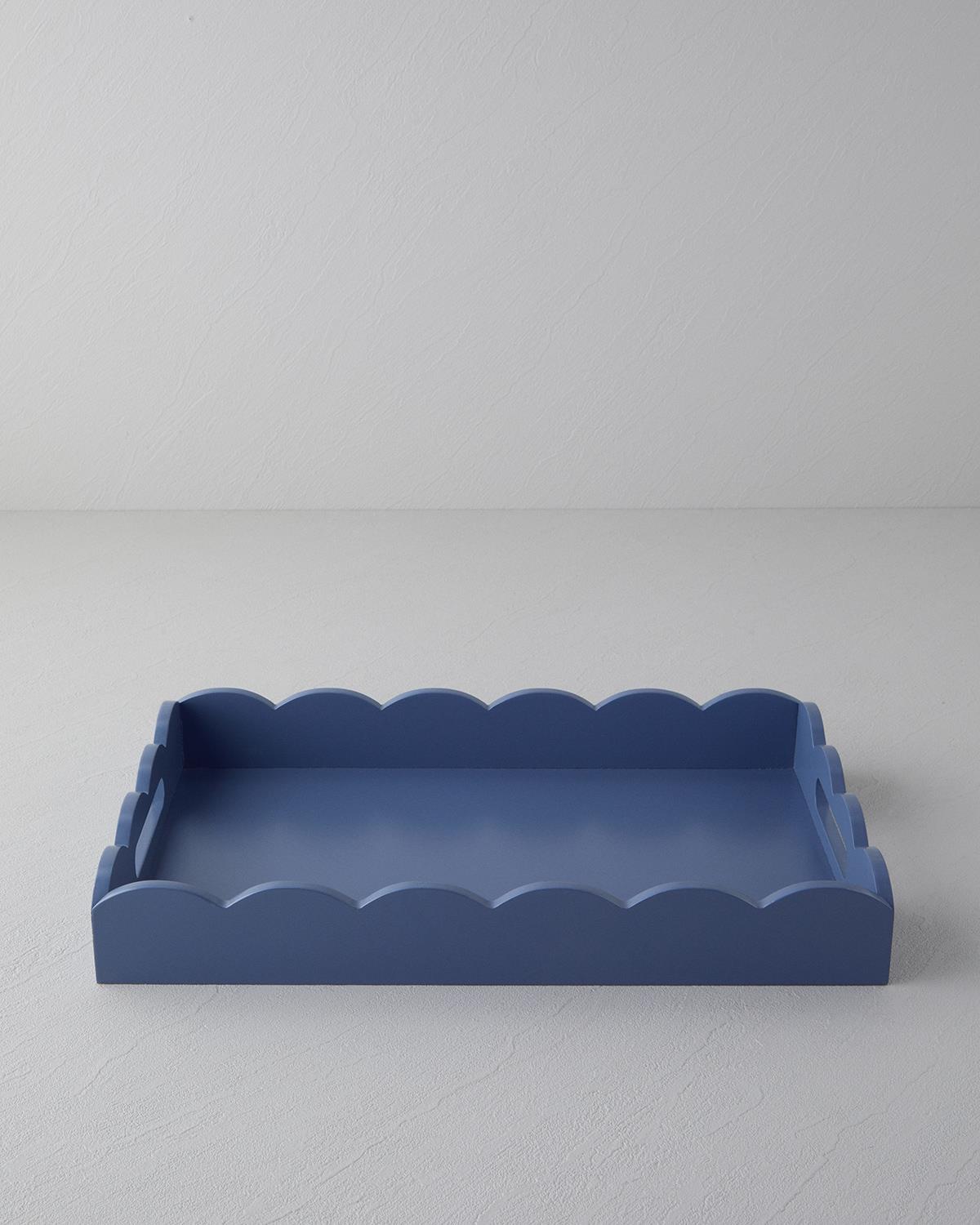 Retro Ahşap Tepsi 40x27 cm Mavi