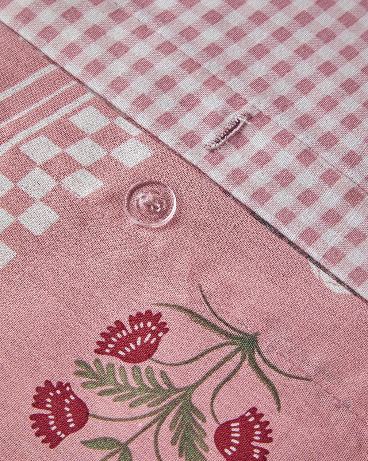 Retro Flower Pamuklu Çift Kişilik Nevresim Seti Pembe