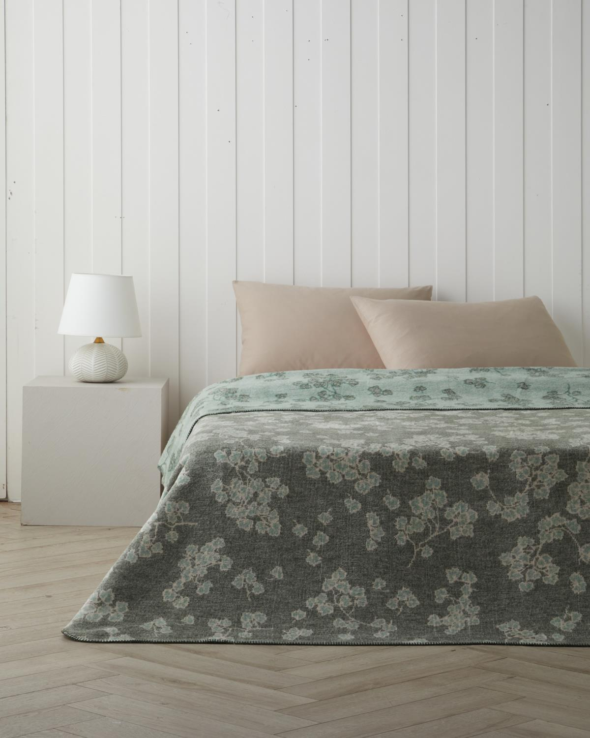 Retro Leaf Pamuklu Tek Kişilik Battaniye 150x200 cm Haki