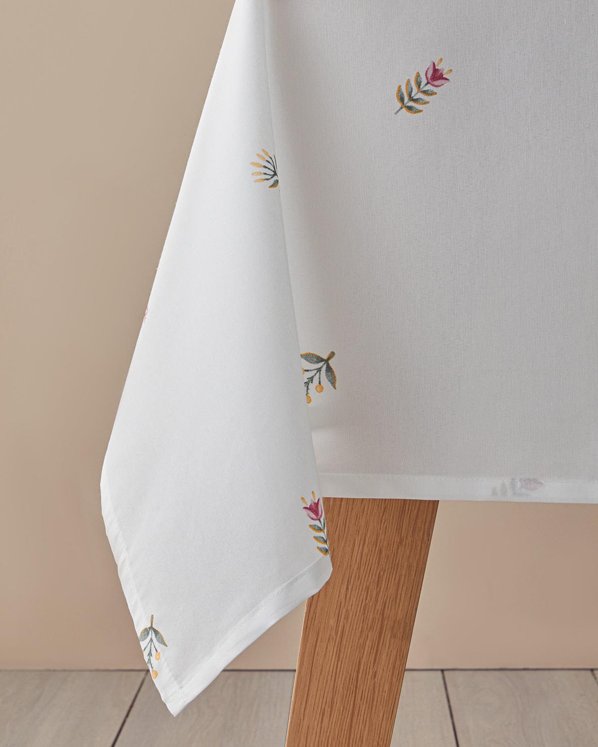 Retro Motif Polycotton Masa Örtüsü 150x200 cm Beyaz - Pembe