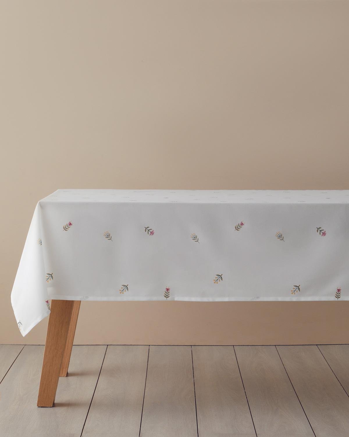 Retro Motif Polycotton Masa Örtüsü 150x200 cm Beyaz - Pembe