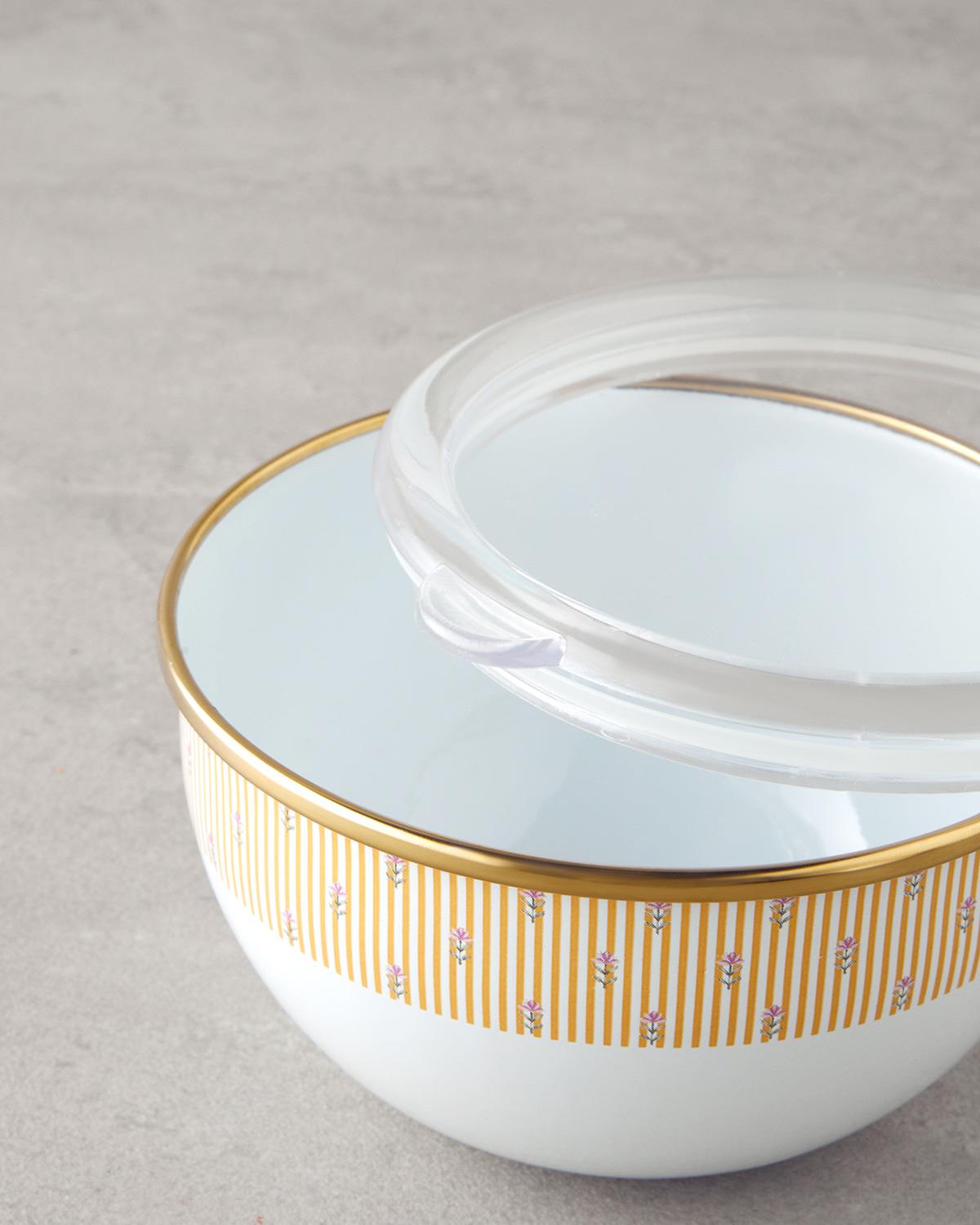 Retro Petal Emaye 2'li Saklama Kabı 0,75 x 1,20 L Beyaz - Sarı