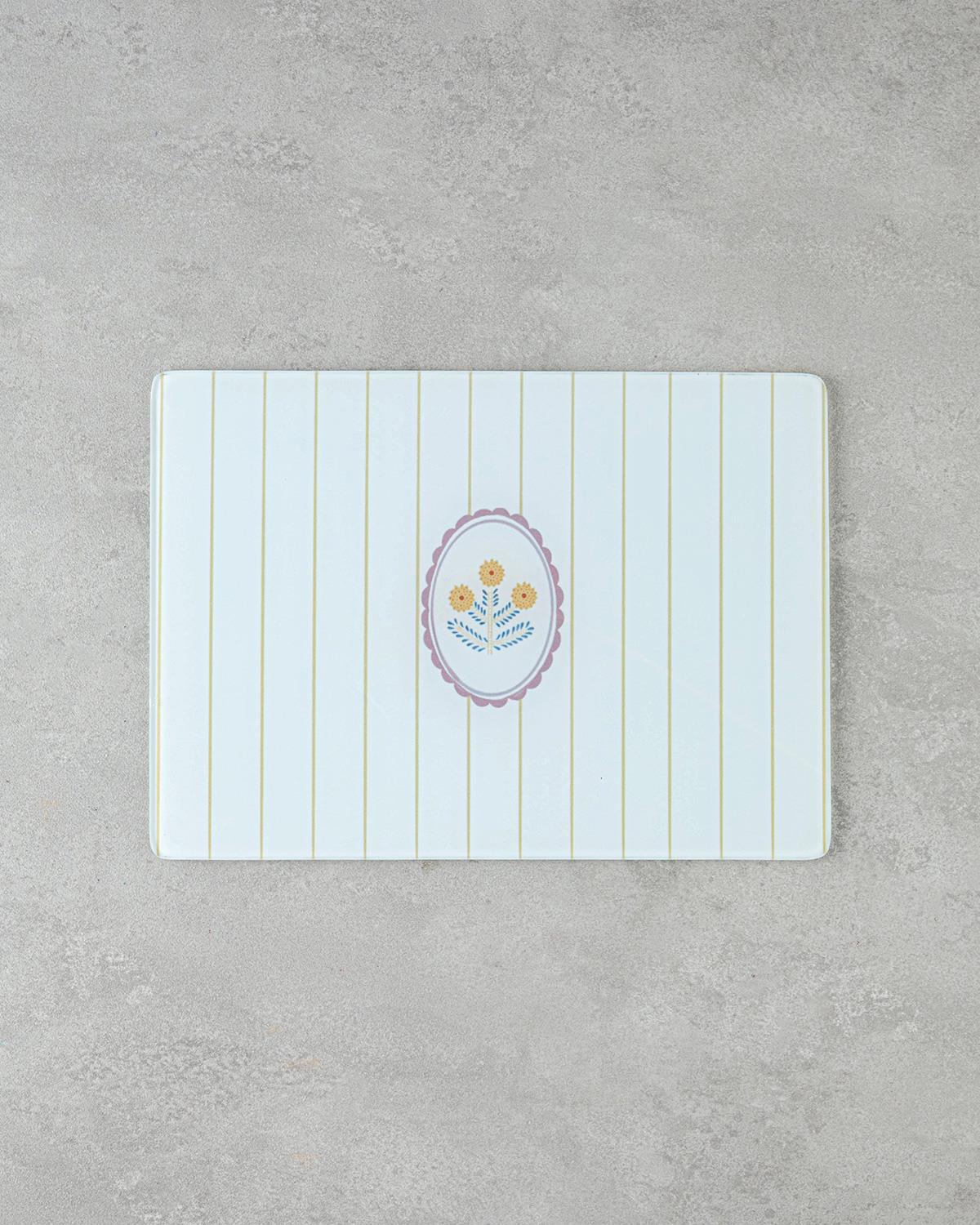 Retro Petite Cam Kesme Tahtası 25x35 cm Beyaz - Sarı
