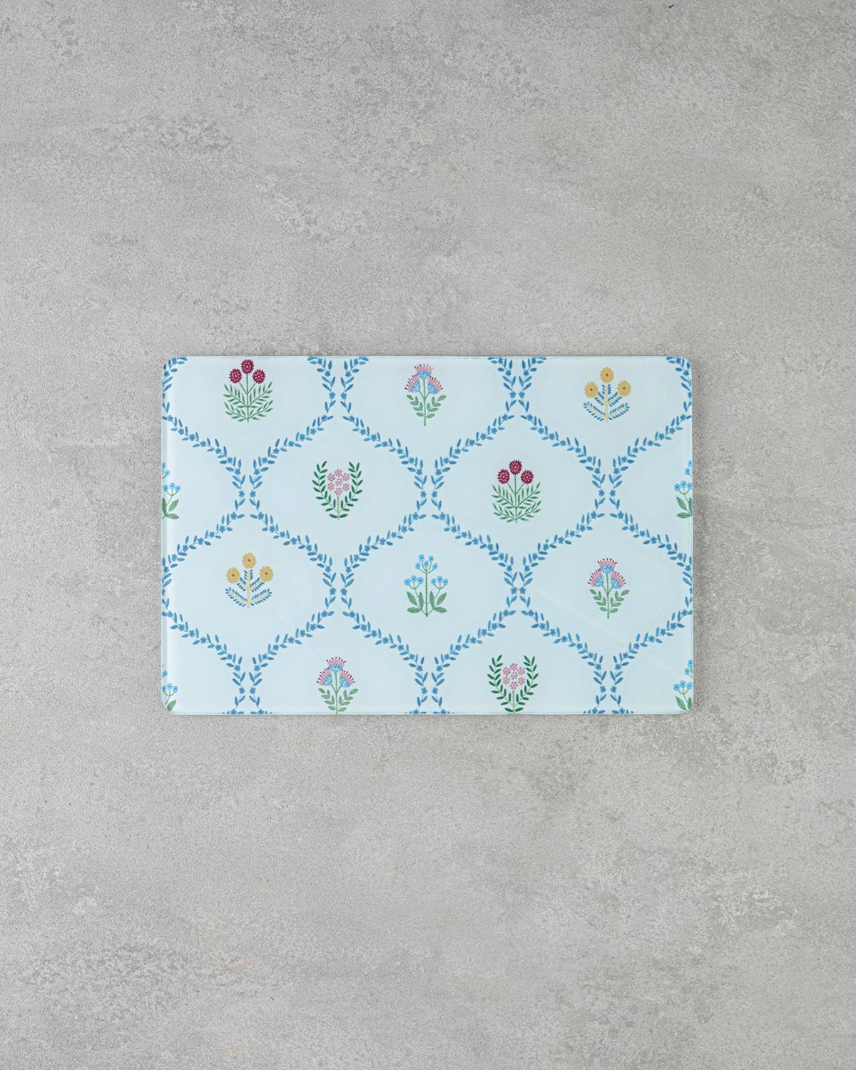 Retro Spring Cam Kesme Tahtası 20x30 cm Beyaz - Mavi