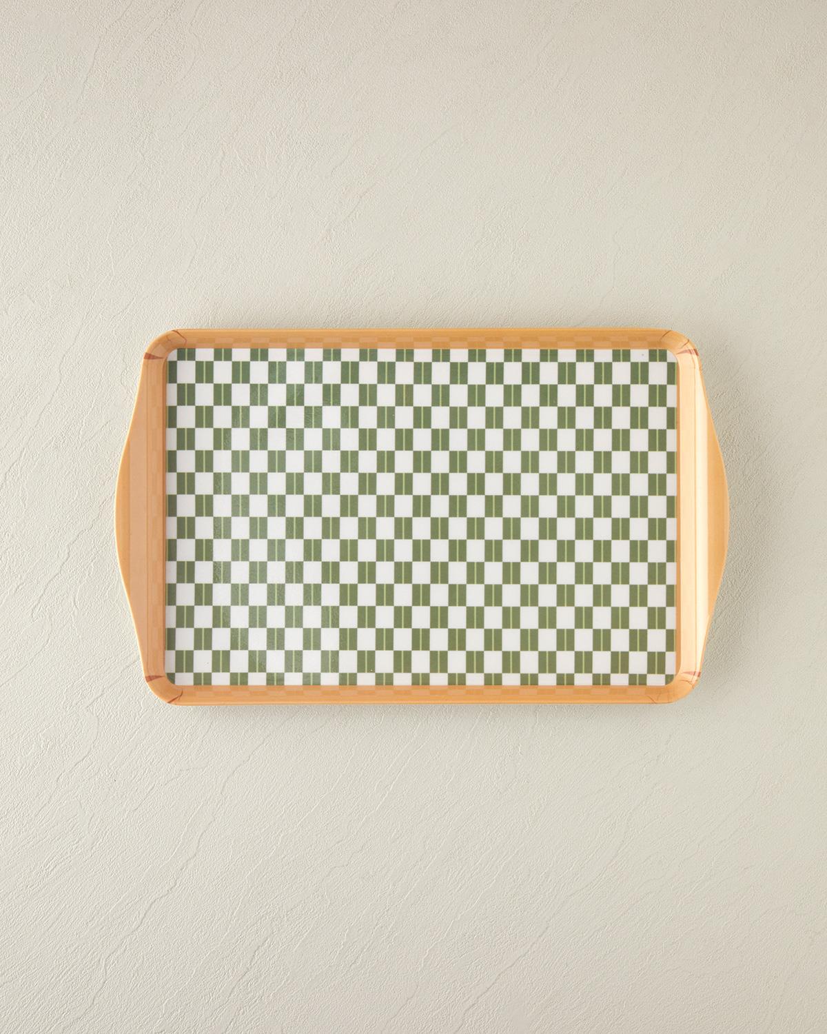 Retro Trellis Melamin Tepsi 24x39 Cm Yeşil