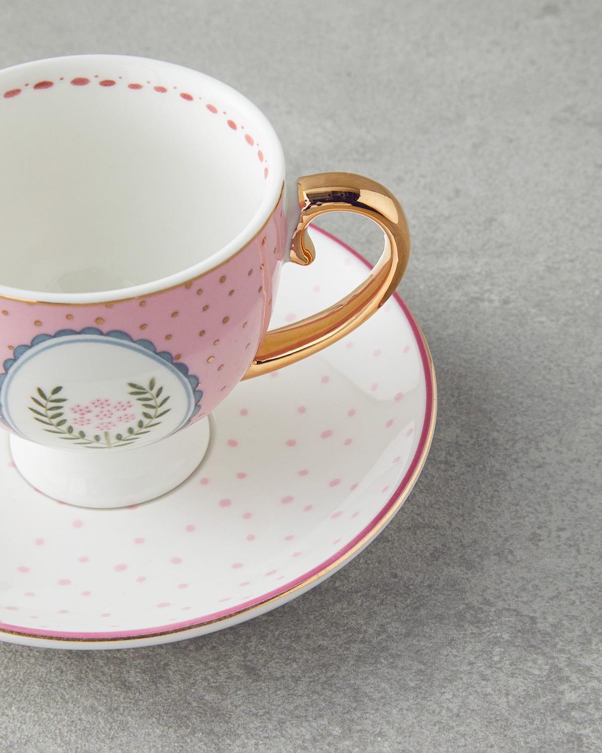 Retro Vibe New Bone China 4 Parça 2 Kişilik Kahve Fincan Takımı 100 ml Pembe