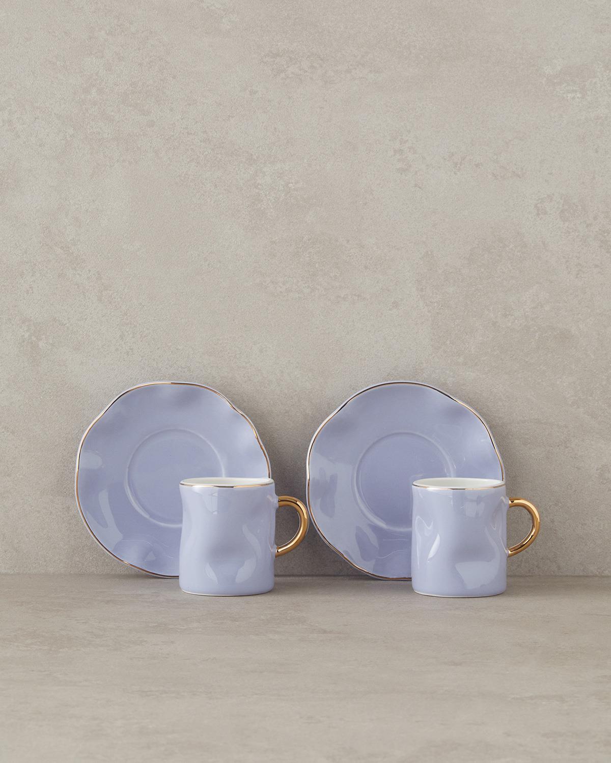 Rolly New Bone China 4 Parça 2 Kişilik Kahve Fincan Takımı Lila
