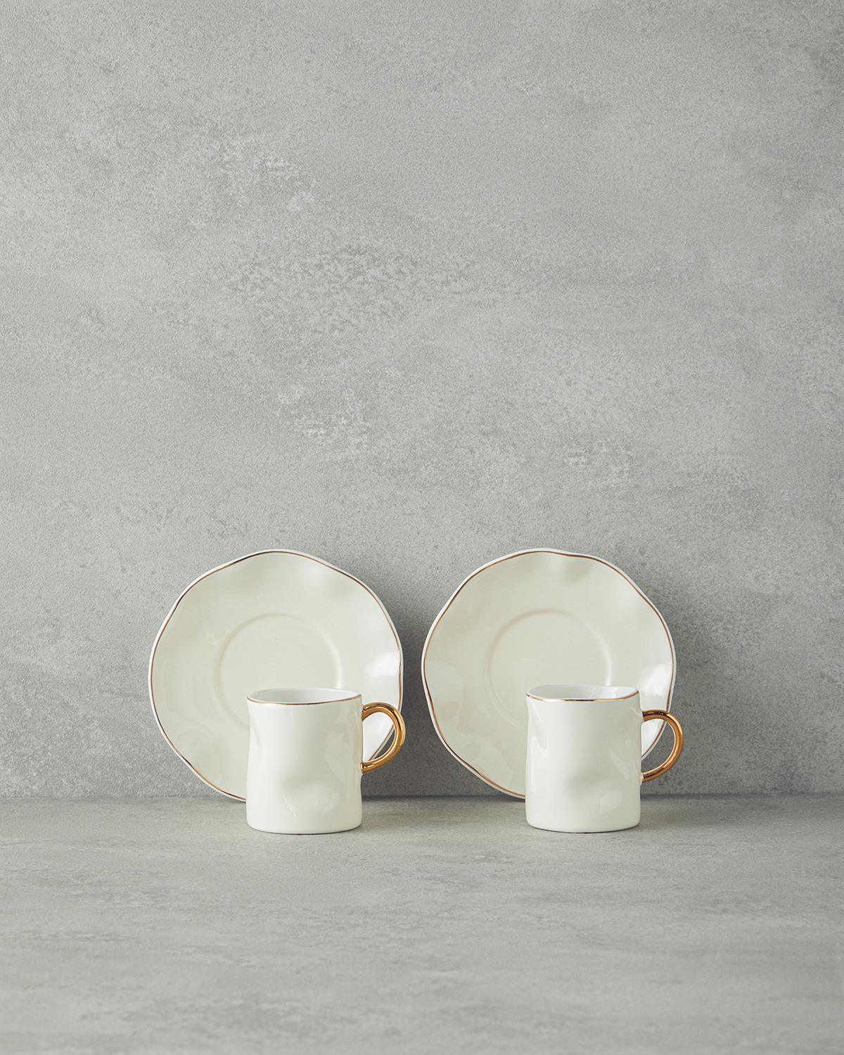 Rolly New Bone China 4 Parça 2 Kişilik Kahve Fincan Takımı Beyaz