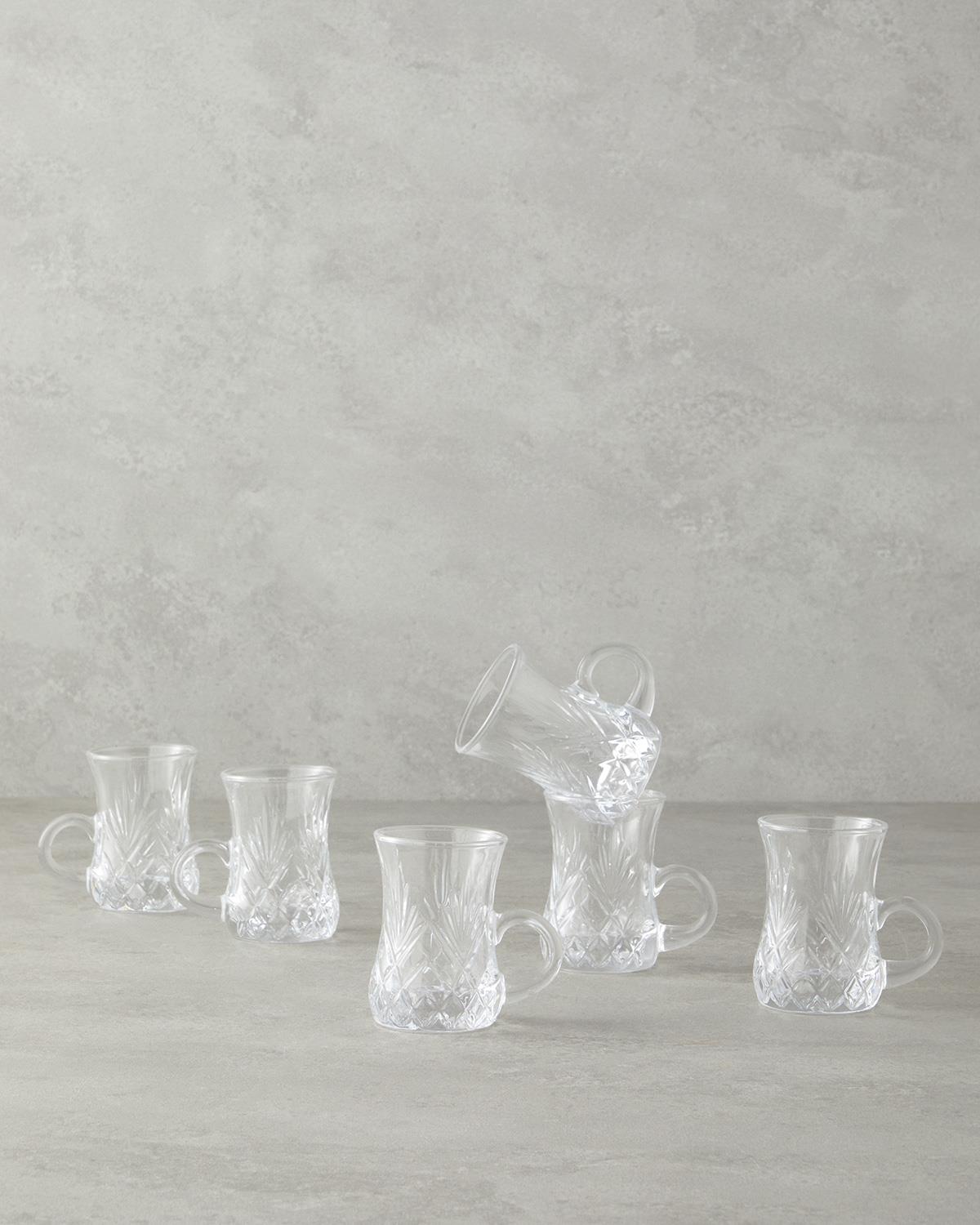 Rose Cam Kulplu 6 Parça 6 Kişilik Çay Bardağı 100 ml Şeffaf