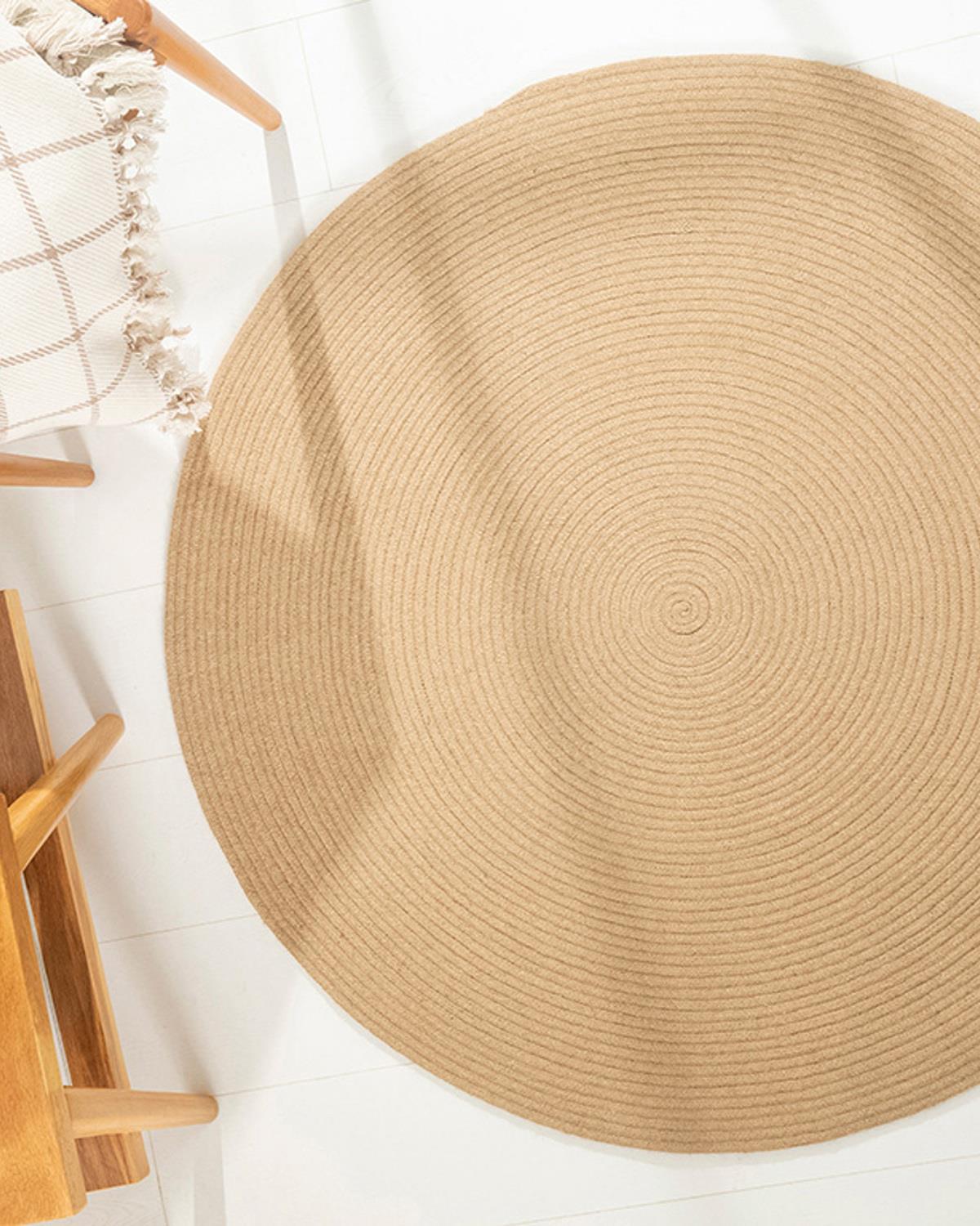 Round Dekoratif Jüt Kilim Naturel