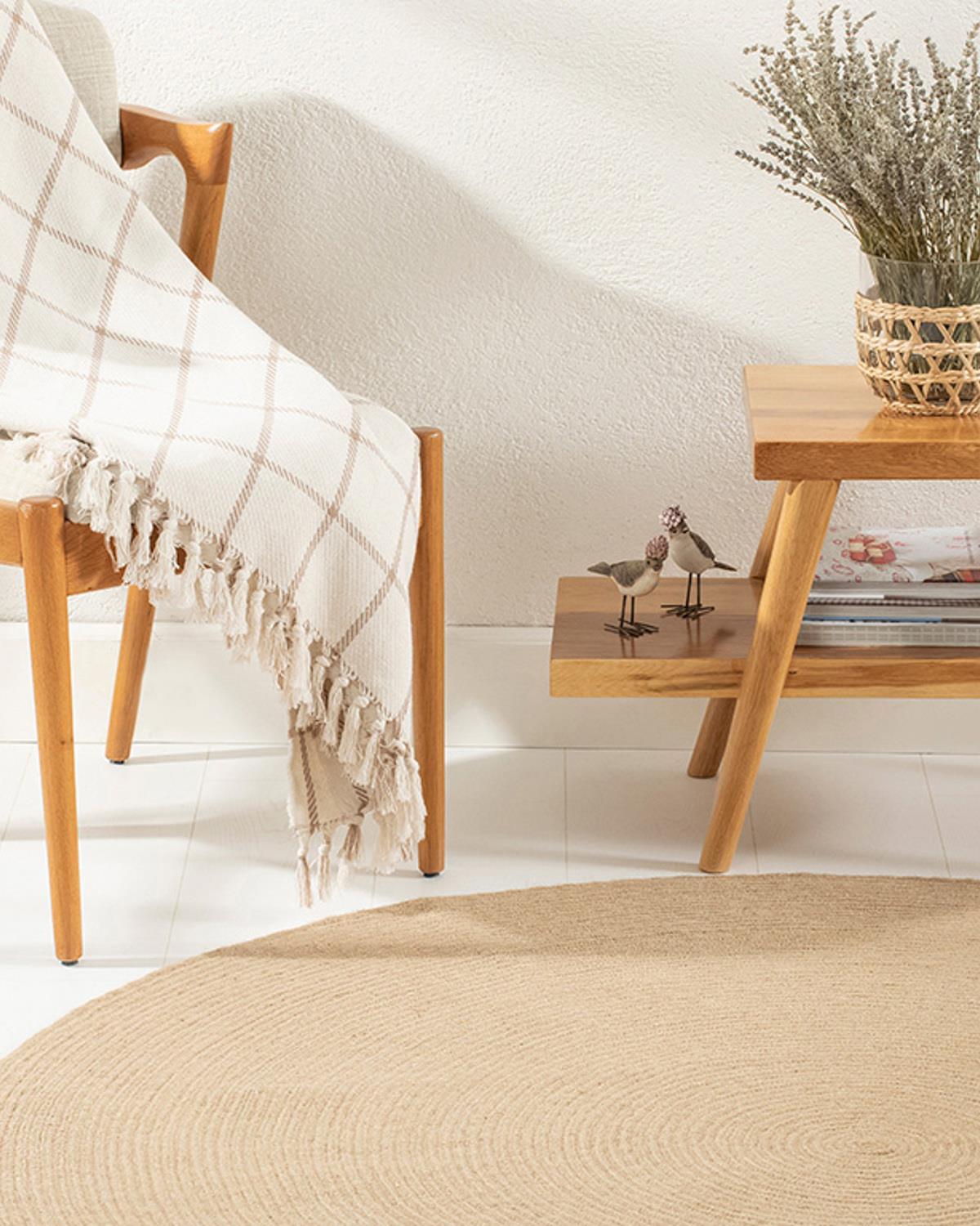 Round Dekoratif Jüt Kilim Naturel