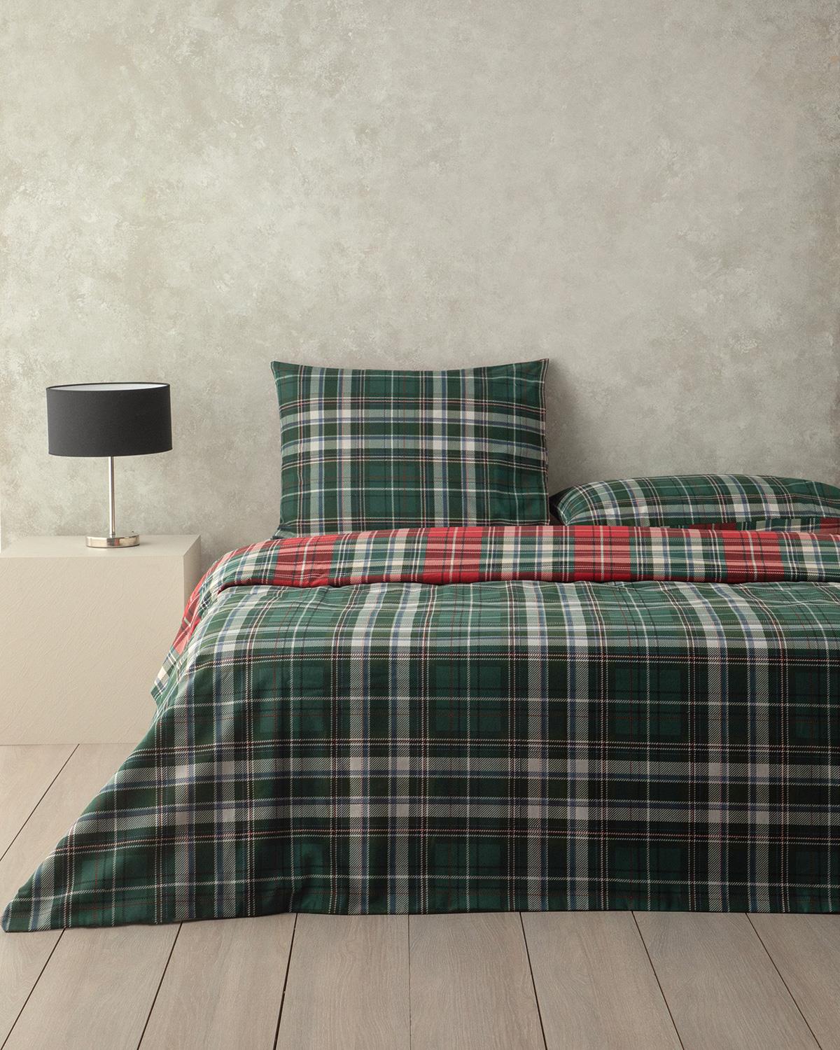 Royal Check Flanel Çift Kişilik Nevresim Takımı Kırmızı