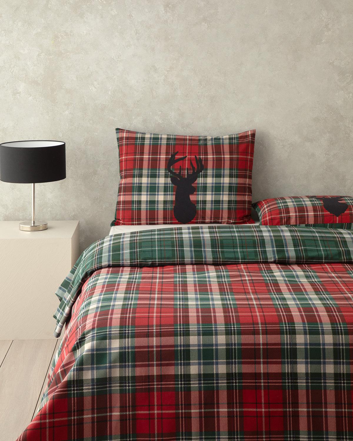 Royal Check Flanel Tek Kişilik Nevresim Takımı Kırmızı