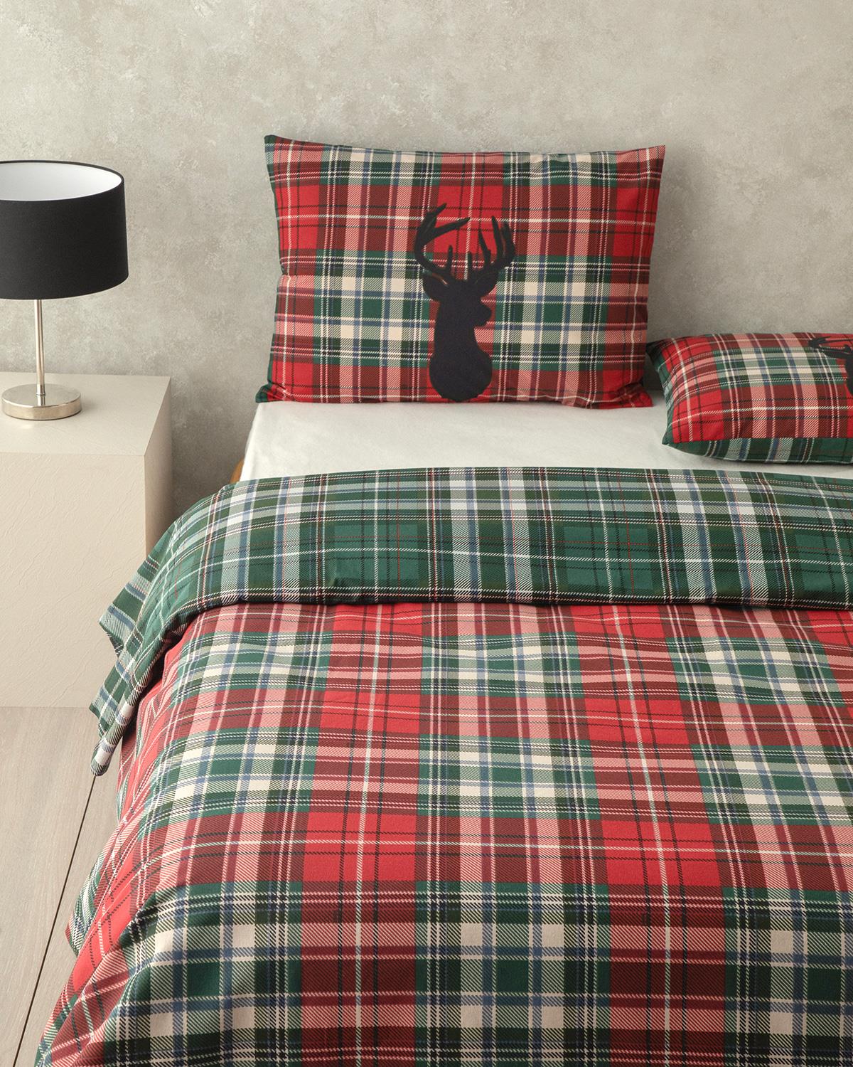 Royal Check Flanel Tek Kişilik Nevresim Takımı Kırmızı