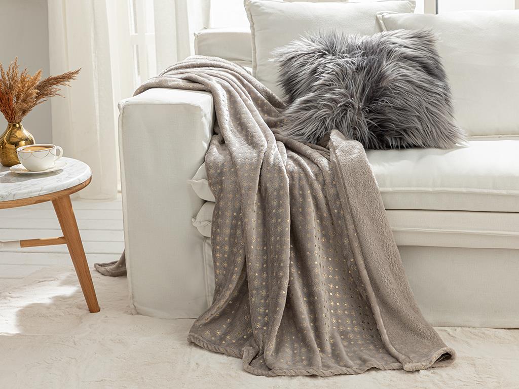 Royal Glow Varak Baskılı Super Soft Tv Battaniye Gri