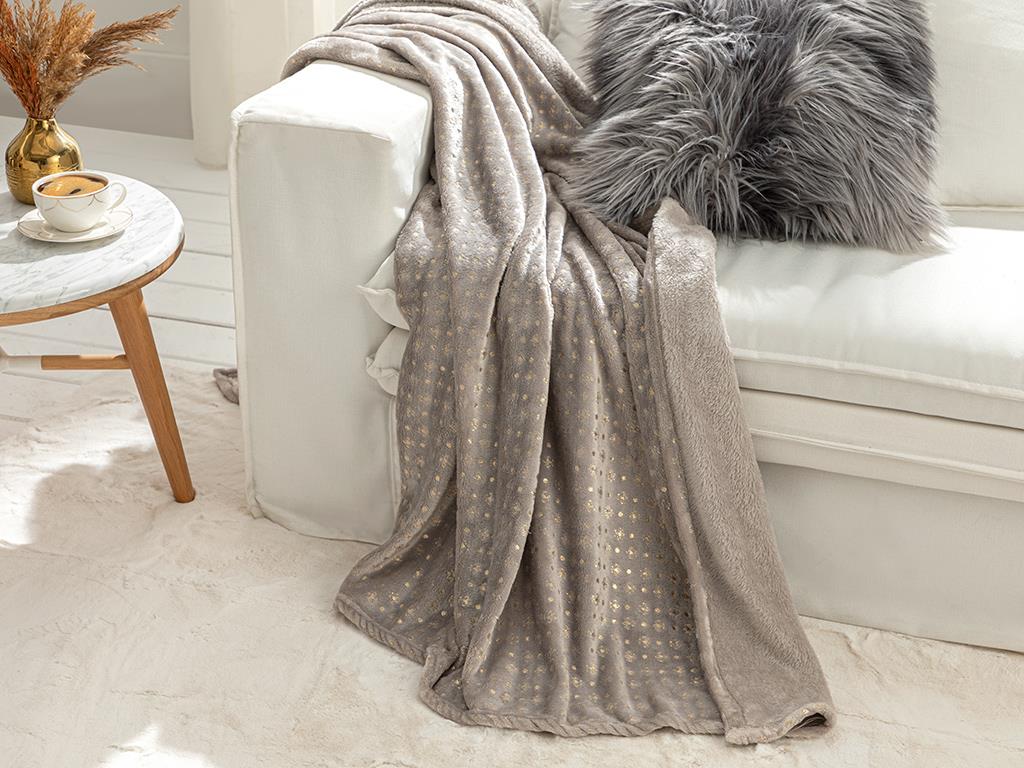 Royal Glow Varak Baskılı Super Soft Tv Battaniye Gri