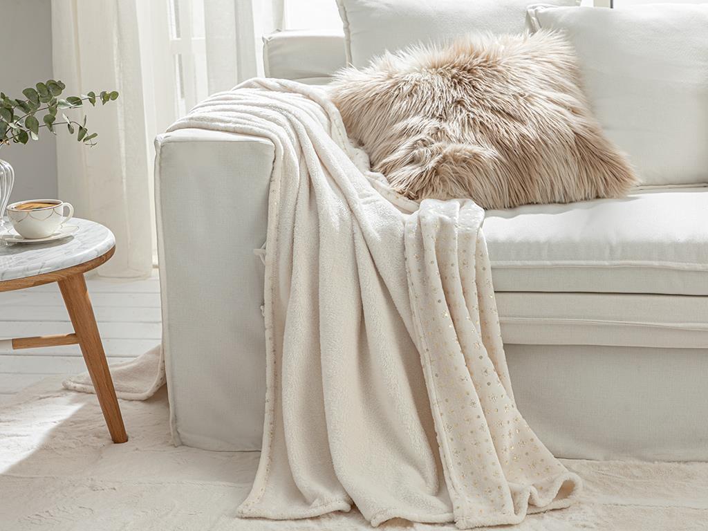 Royal Glow Varak Baskılı Super Soft Tv Battaniye Beyaz