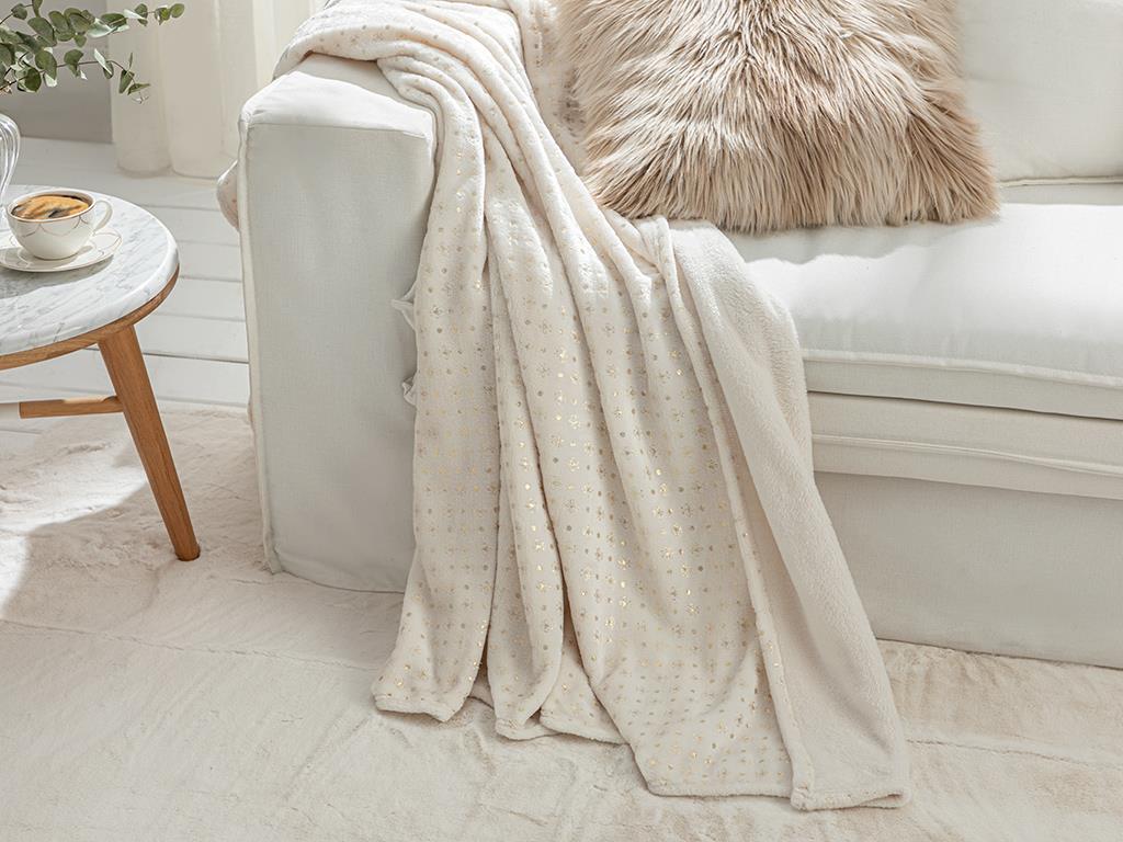 Royal Glow Varak Baskılı Super Soft Tv Battaniye Beyaz