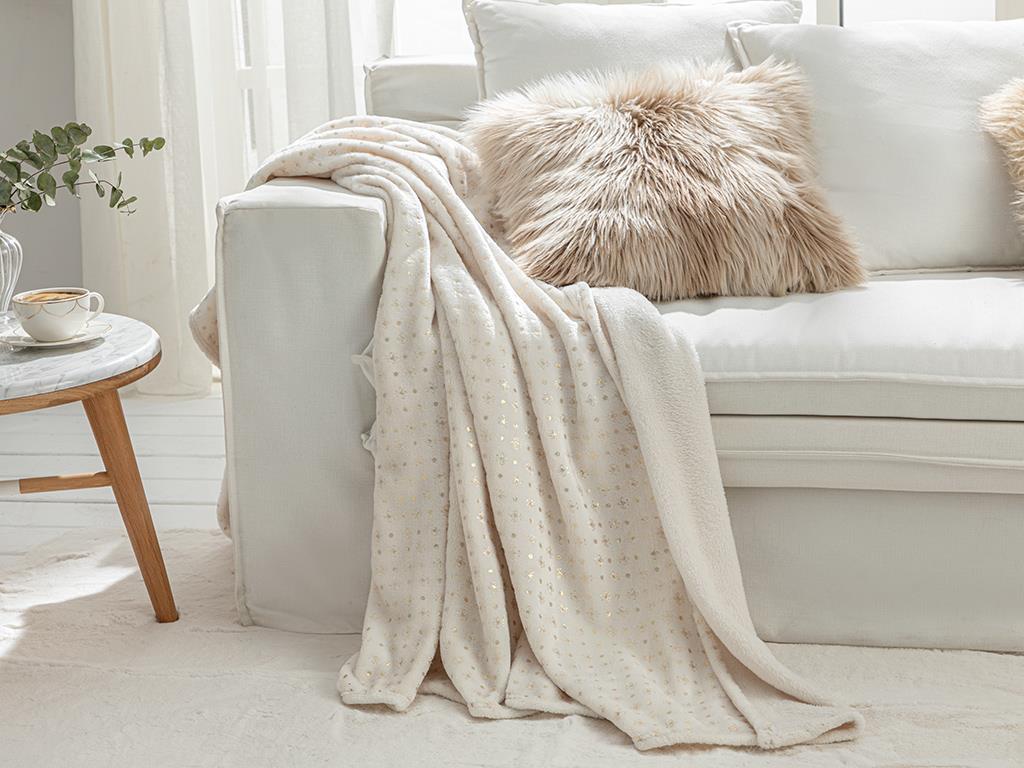 Royal Glow Varak Baskılı Super Soft Tv Battaniye Beyaz