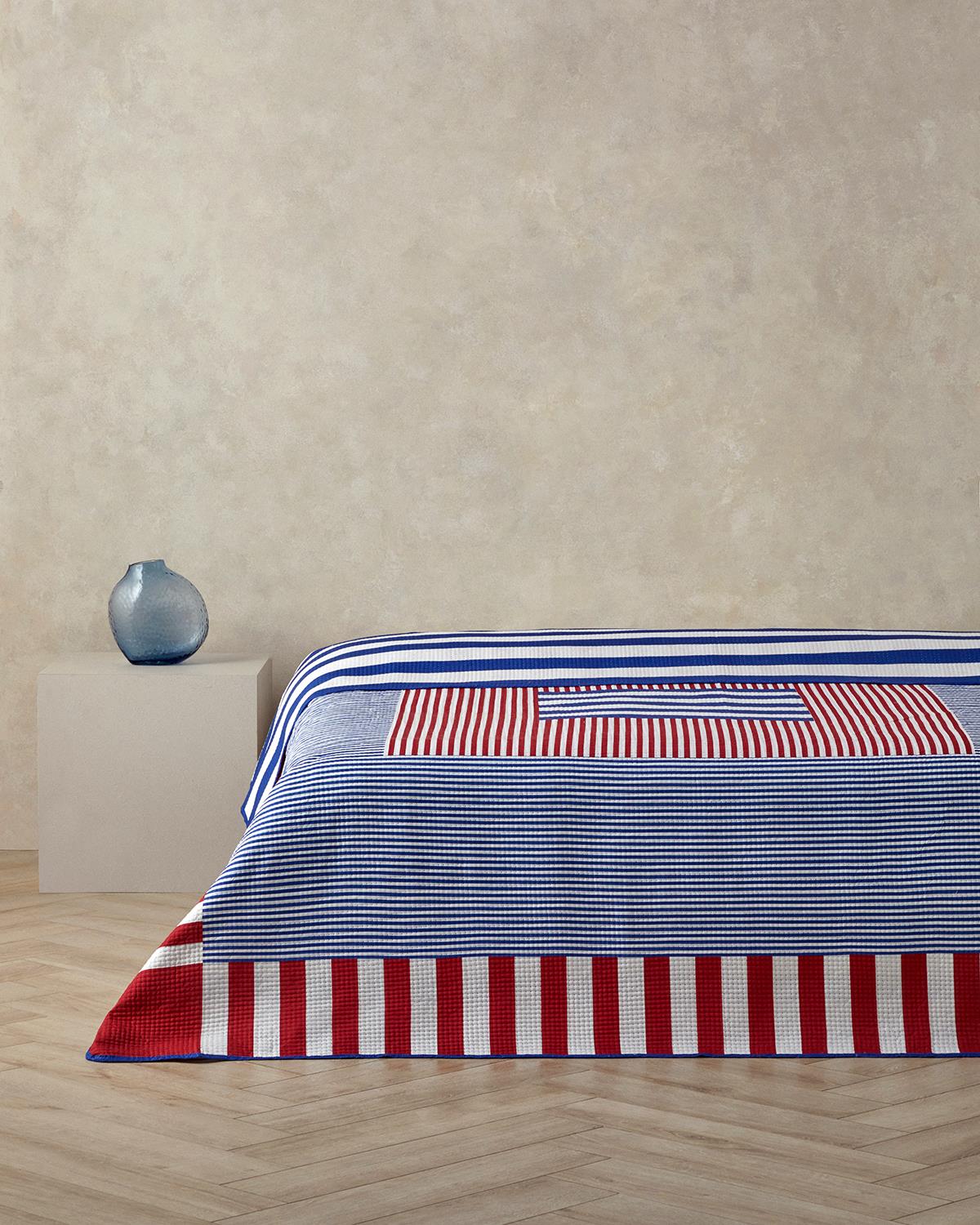 Sailor’S Stripe Çift Kişilik Çok Amaçlı Örtü Kırmızı - Lacivert