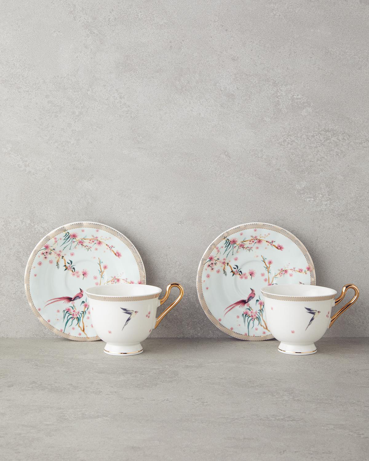 Sakura Dream New Bone China Çay Fincanı Takımı Açık Yeşil