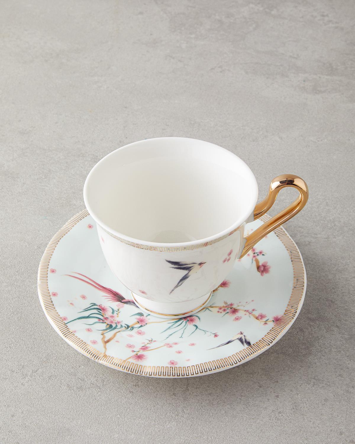 Sakura Dream New Bone China Çay Fincanı Takımı Açık Yeşil