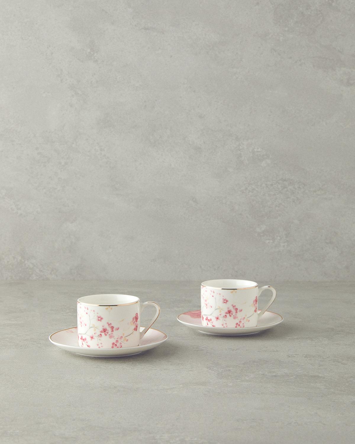 Sakura Style New Bone China 4 Parça 2 Kişilik Kahve Fincan Takımı Açık Pembe