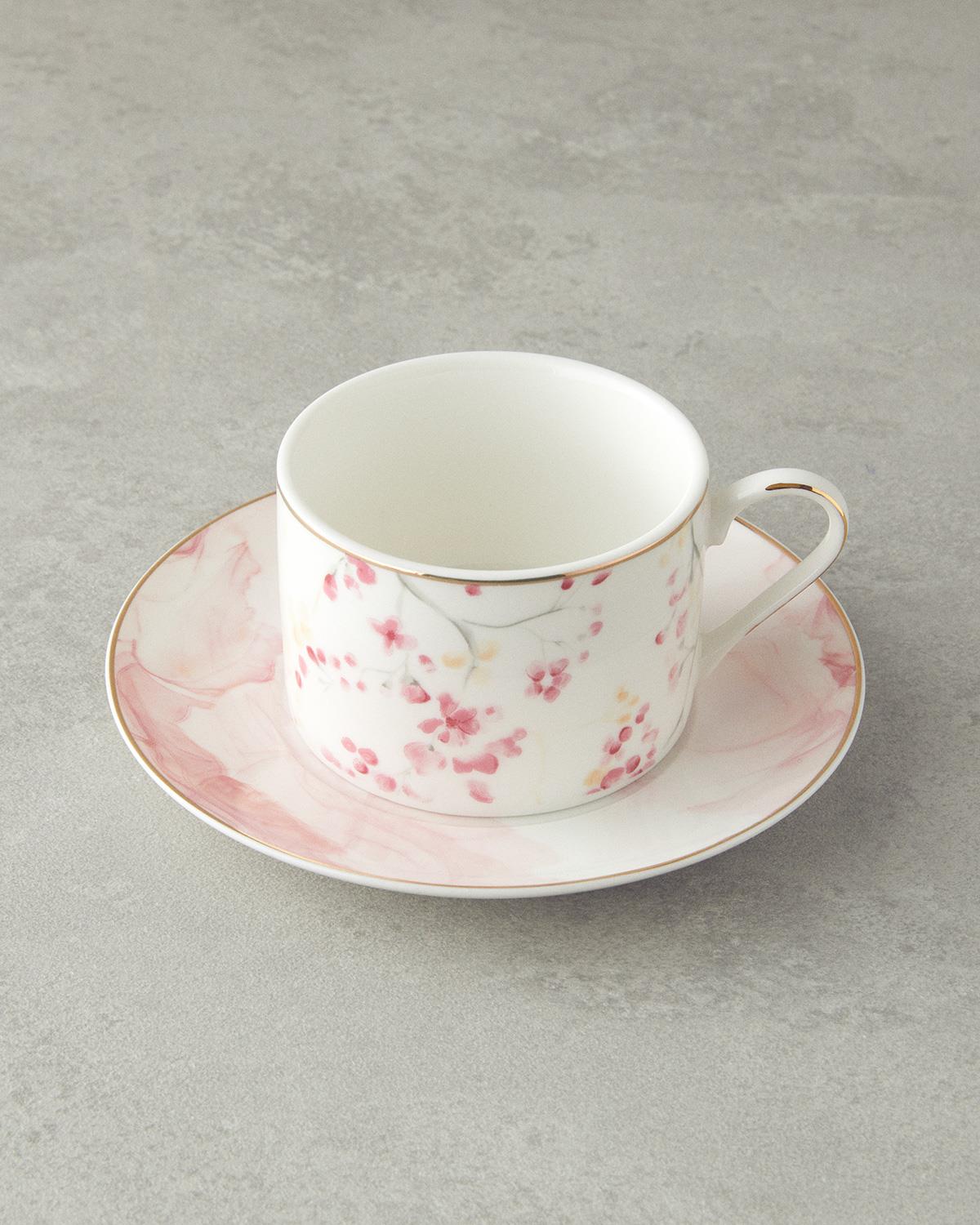 Sakura Style New Bone China Çay Fincanı Takımı Açık Pembe