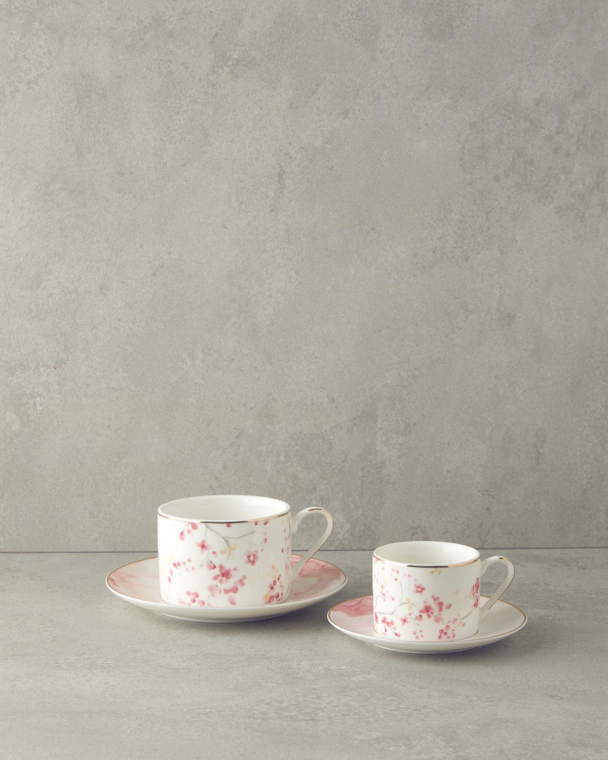 Sakura Style New Bone China Çay Fincanı Takımı Açık Pembe