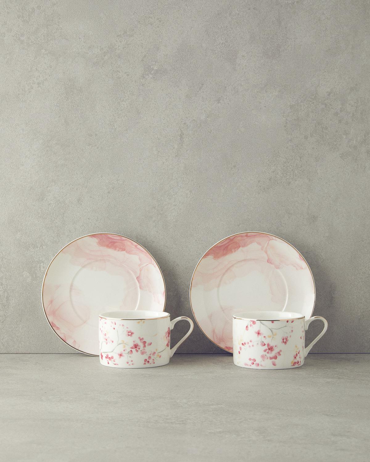 Sakura Style New Bone China Çay Fincanı Takımı Açık Pembe
