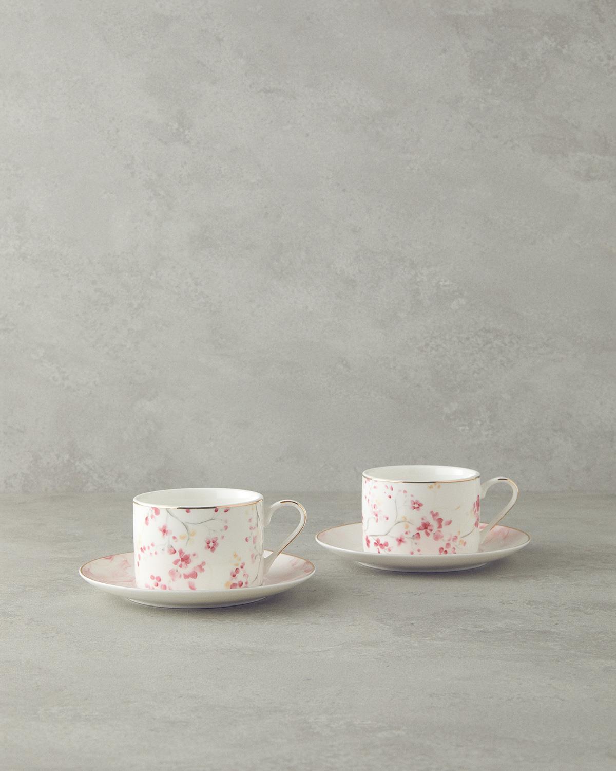Sakura Style New Bone China Çay Fincanı Takımı Açık Pembe