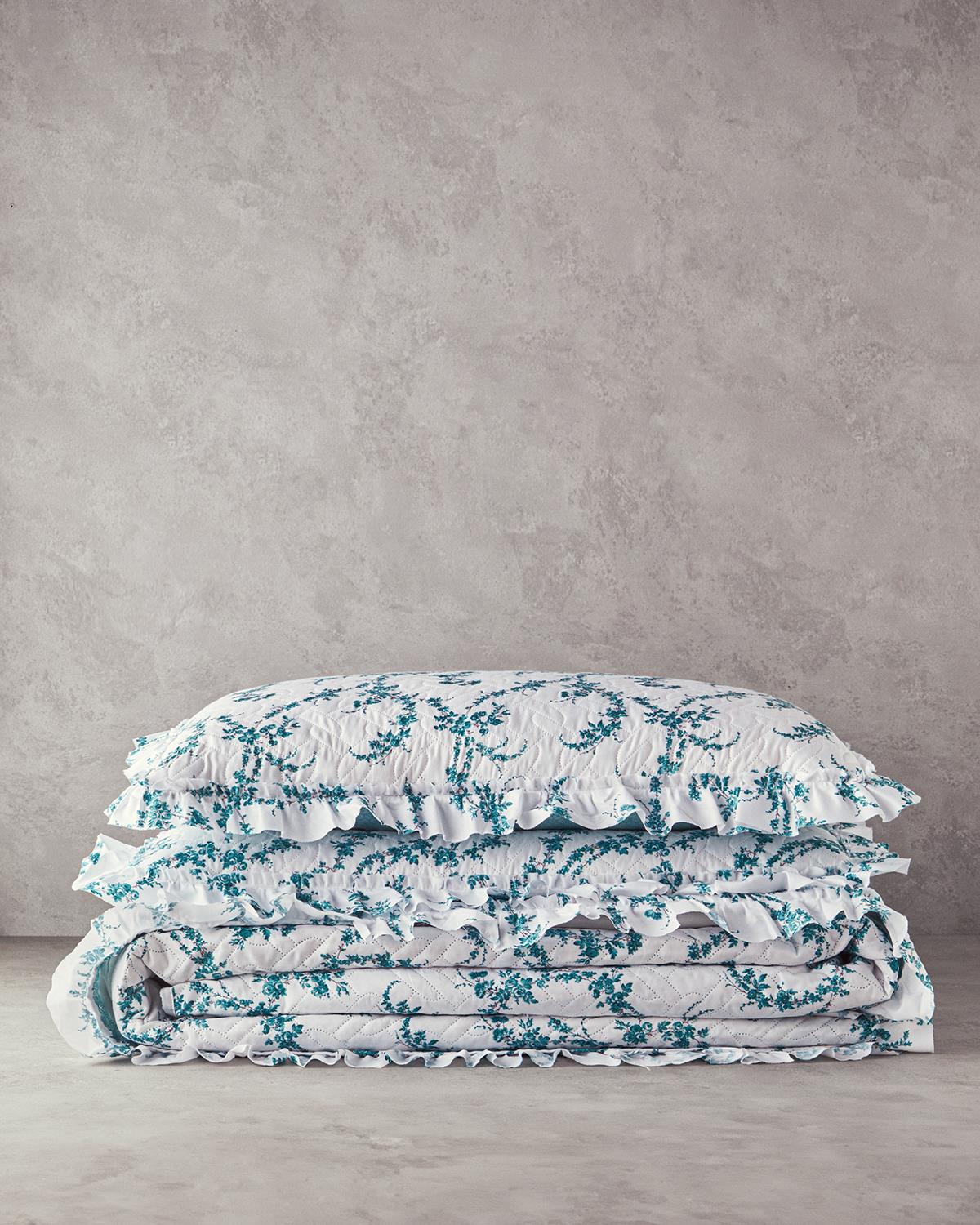 Scroll Flowers Çift Kişilik Yatak Örtüsü Takımı Yeşil