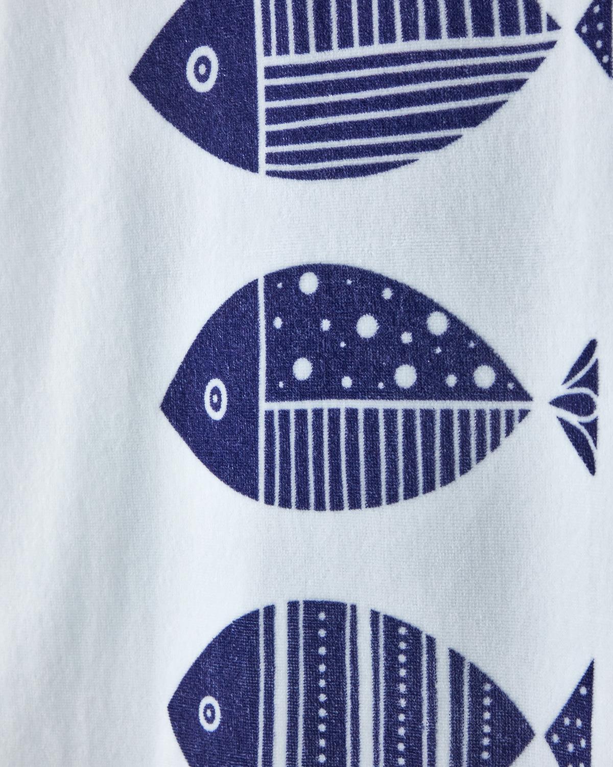 Seafish Pamuklu Plaj Havlusu 90x150 cm Ekru-Lacivert